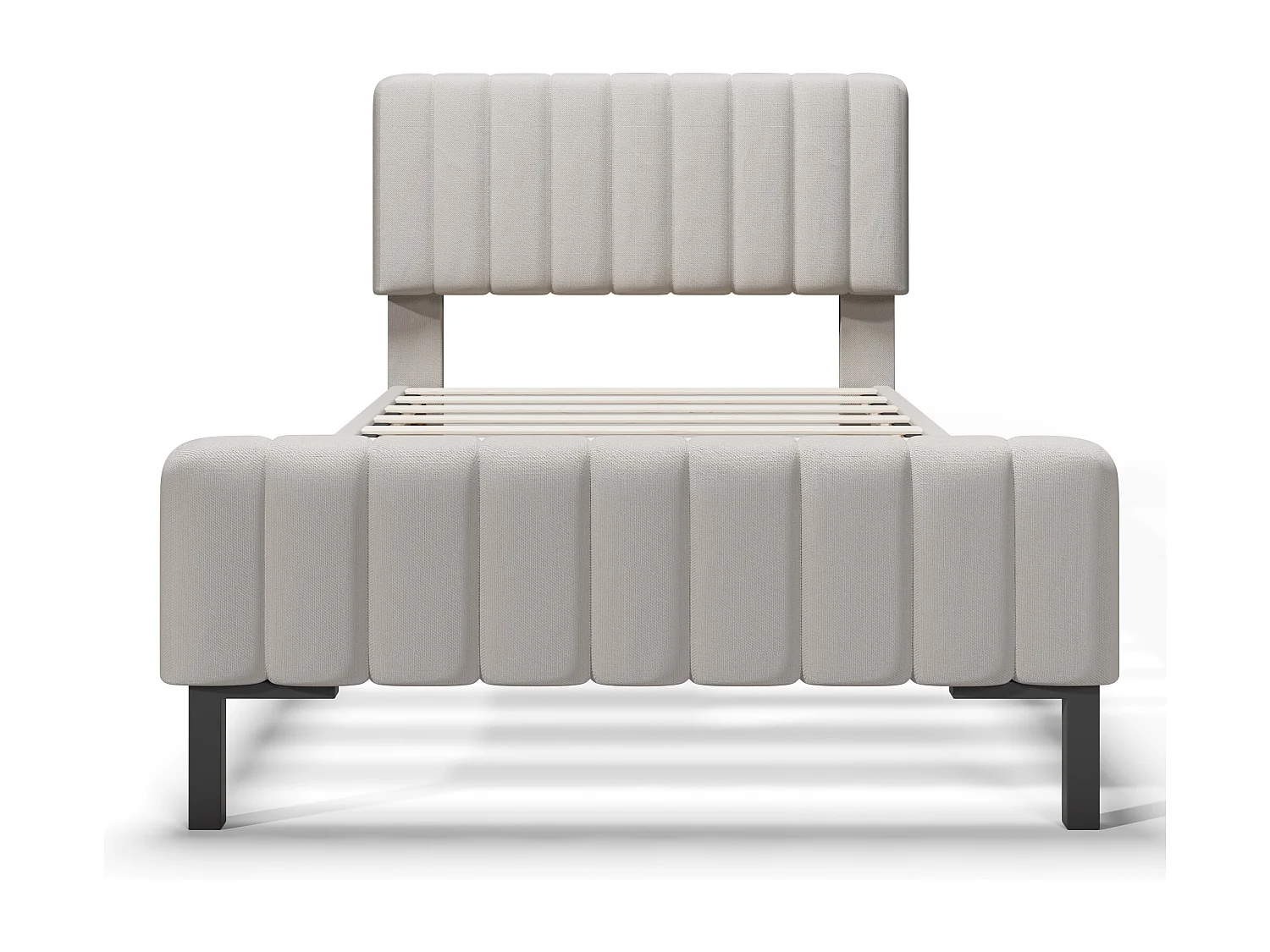 Letto singolo 90x200cm con testiera e materasso regolabili - Tessuto di lino grigio-beige