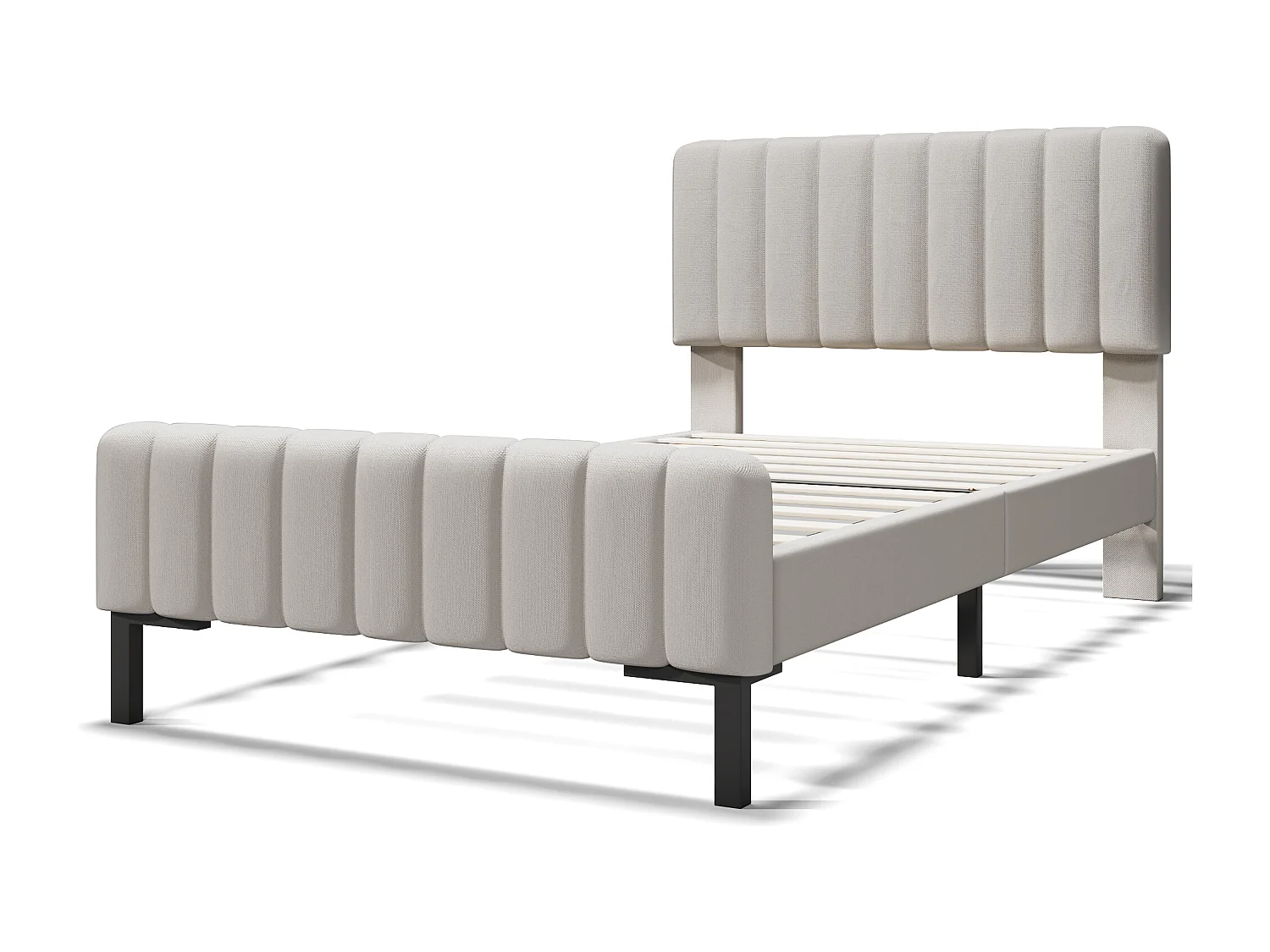 Letto singolo 90x200cm con testiera e materasso regolabili - Tessuto di lino grigio-beige