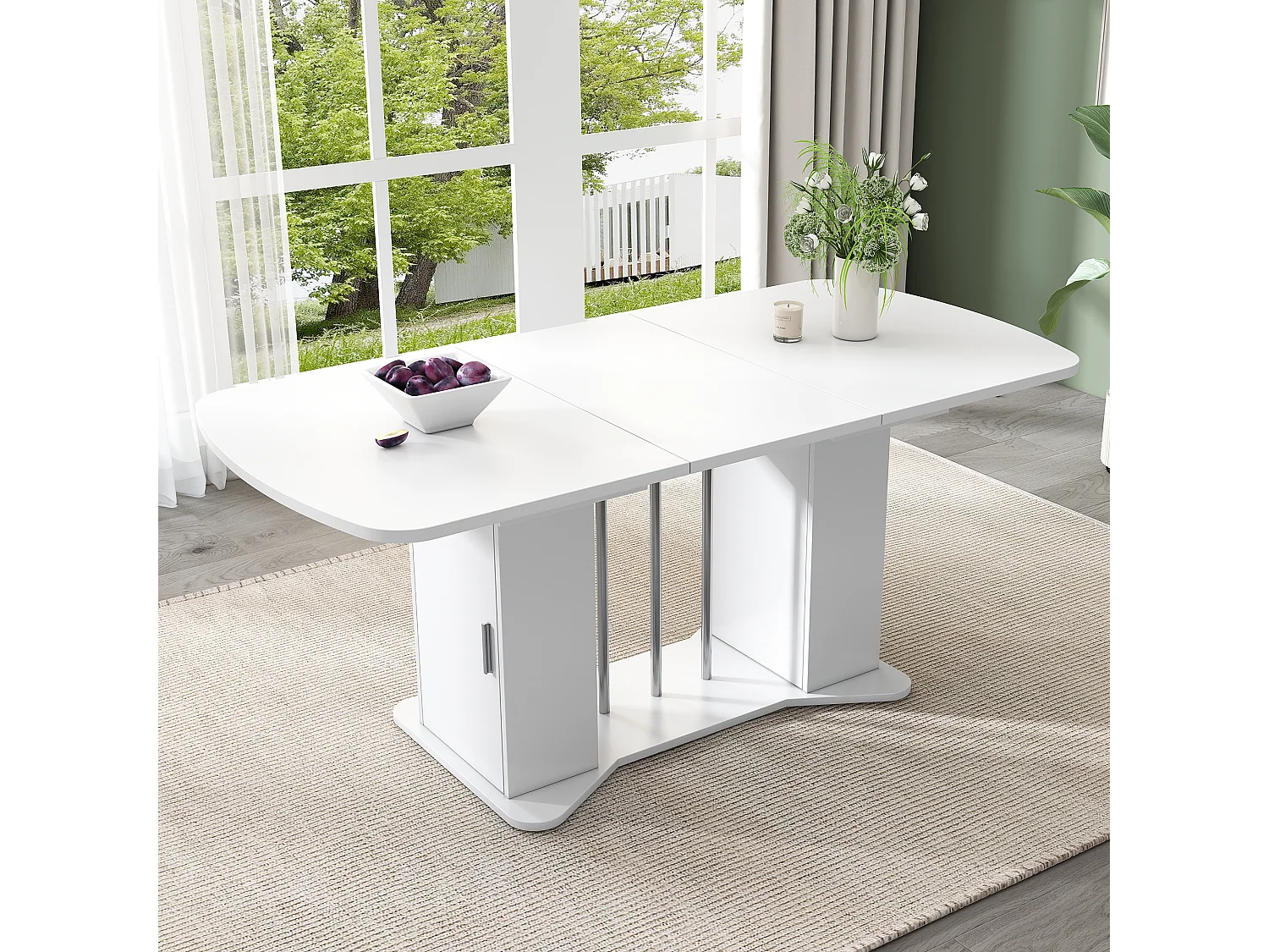 Table à manger extensible 120/160 x 80 cm pour 4 à 6 personnes avec rangement - Blanc