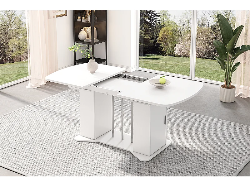Table à manger extensible 120/160 x 80 cm pour 4 à 6 personnes avec rangement - Blanc