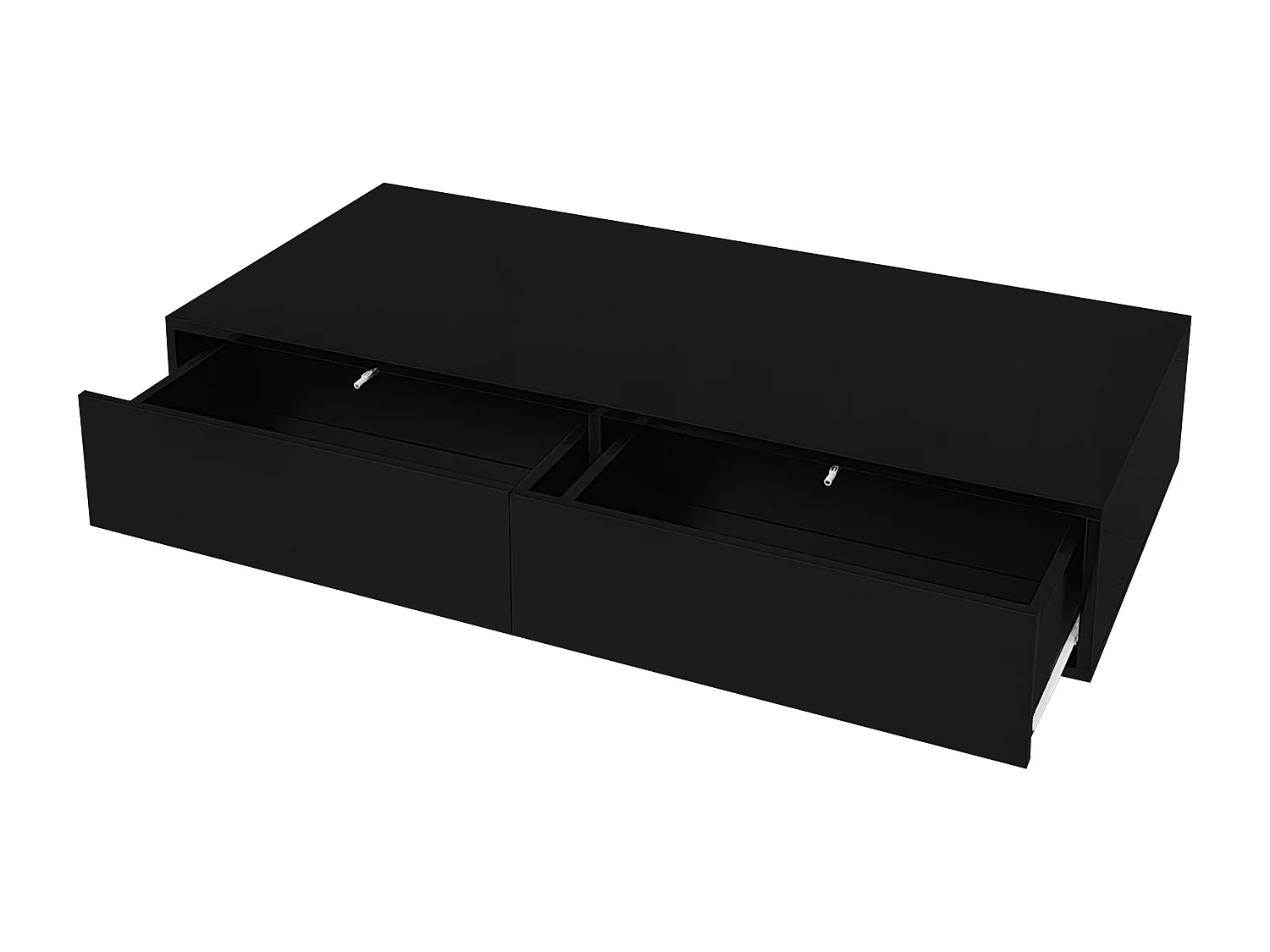Table basse moderne laquée brillante avec LED et 2 tiroirs - Noir