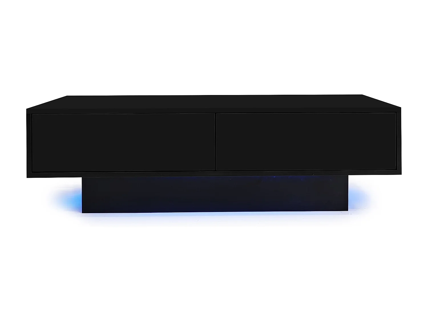 Table basse moderne laquée brillante avec LED et 2 tiroirs - Noir