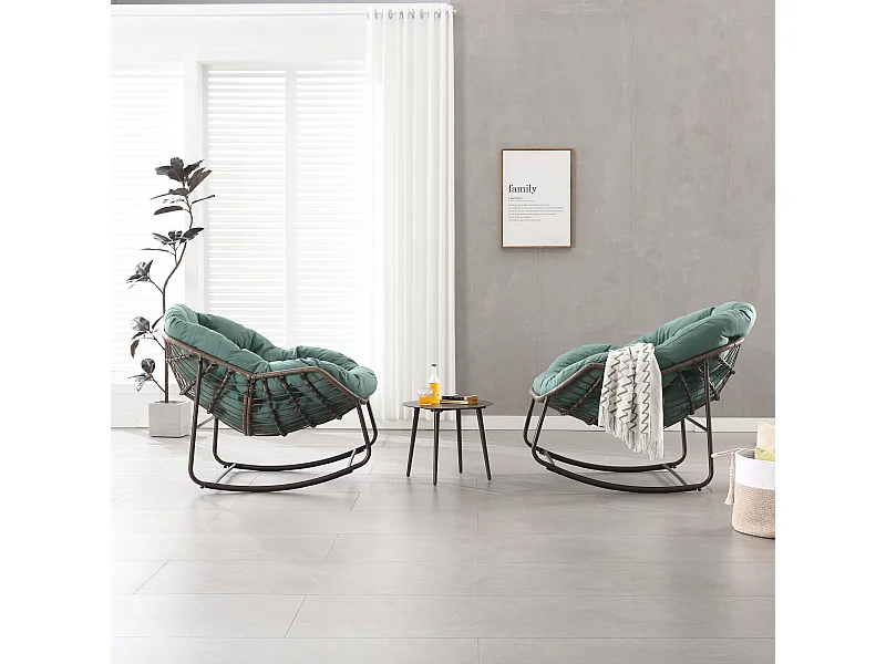 Eivormige rieten schommelstoel met dik kussen - Lichtgroen