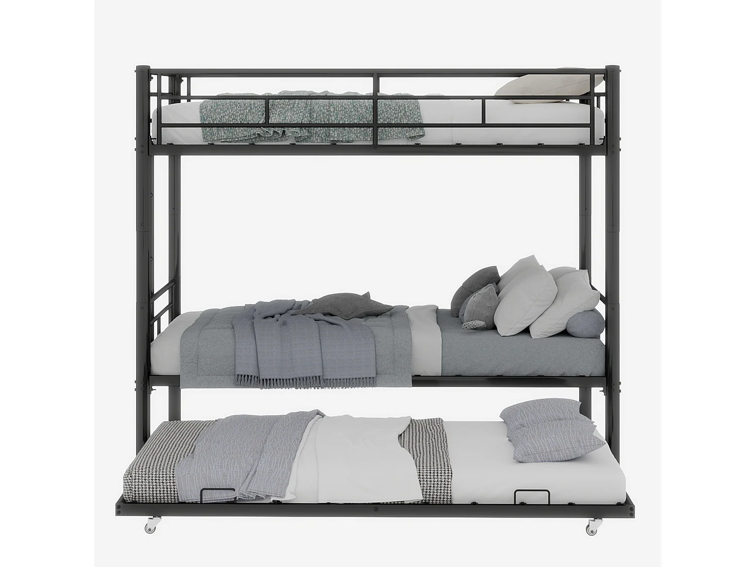 Stapelbed 90x190 cm met uitschuifbed 90x190 cm - Metalen kinderbed - Zwart