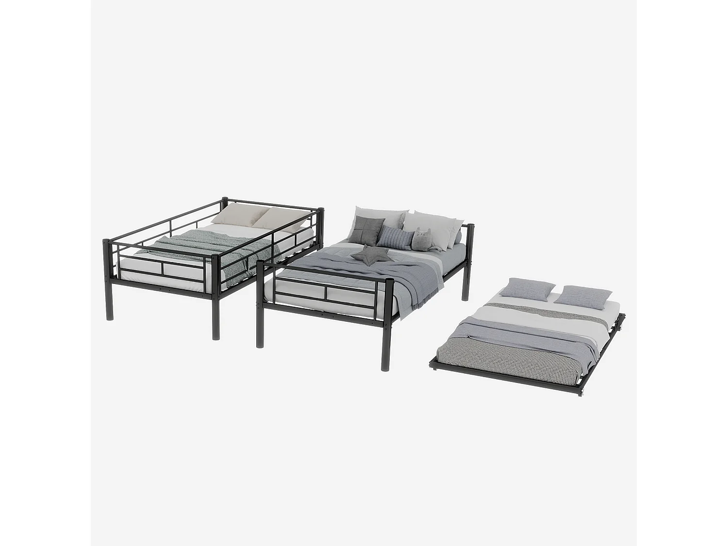 Stapelbed 90x190 cm met uitschuifbed 90x190 cm - Metalen kinderbed - Zwart