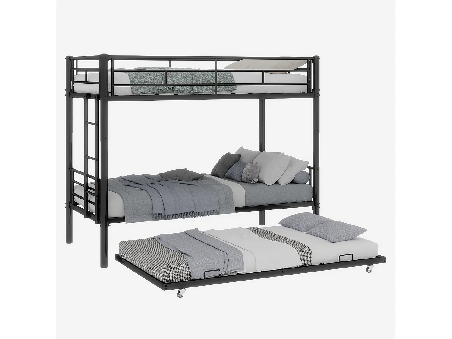Stapelbed 90x190 cm met uitschuifbed 90x190 cm - Metalen kinderbed - Zwart