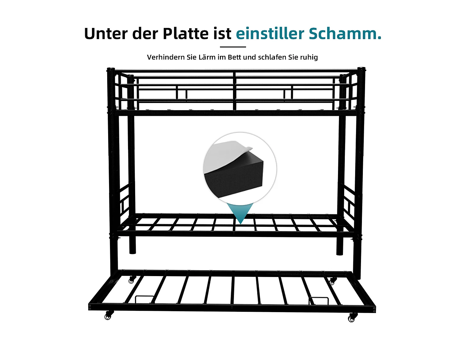 Stapelbed 90x190 cm met uitschuifbed 90x190 cm - Metalen kinderbed - Zwart