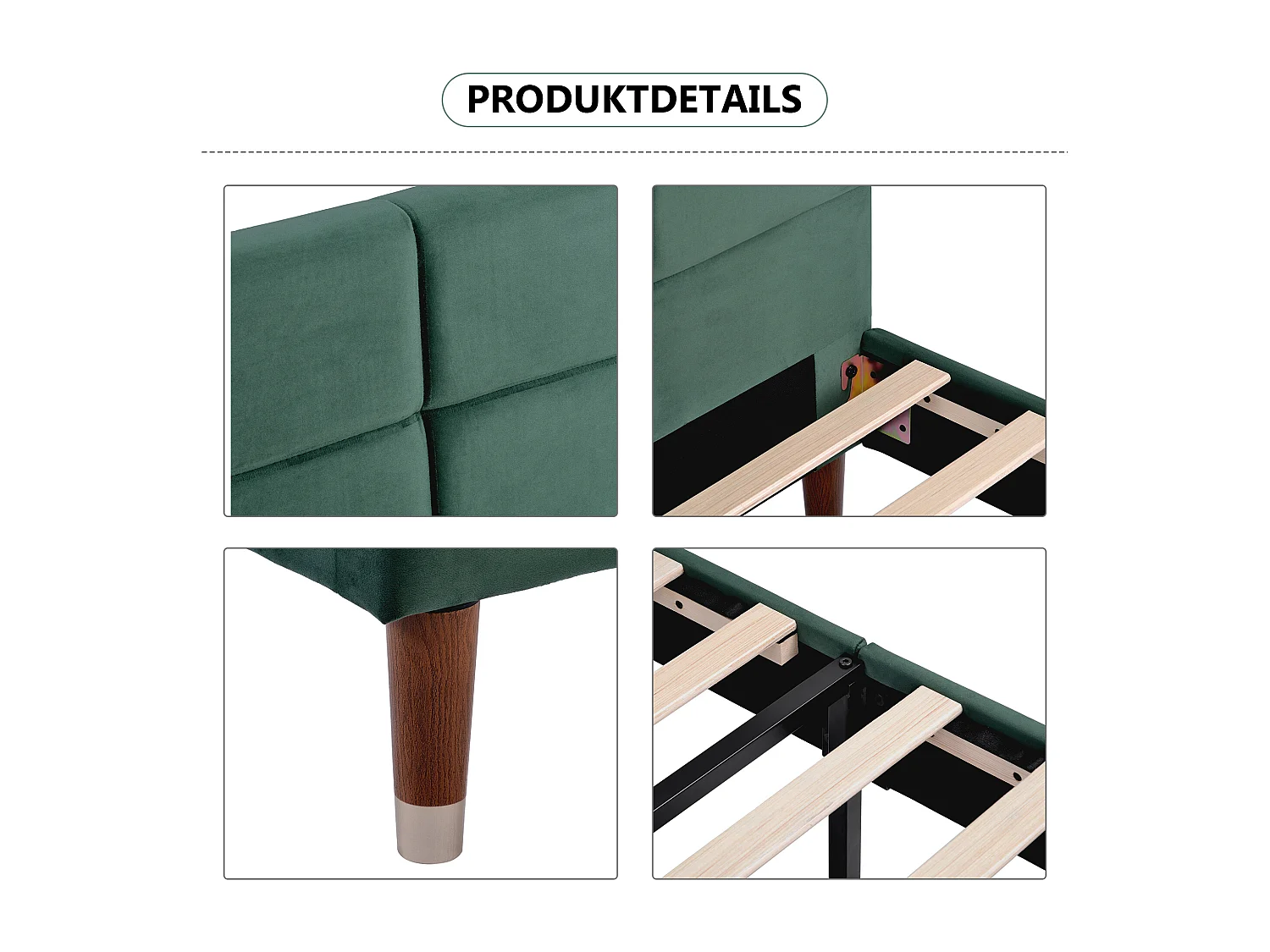 Cama de adulto 140x200 cm com colchão - Cama de criança em veludo verde