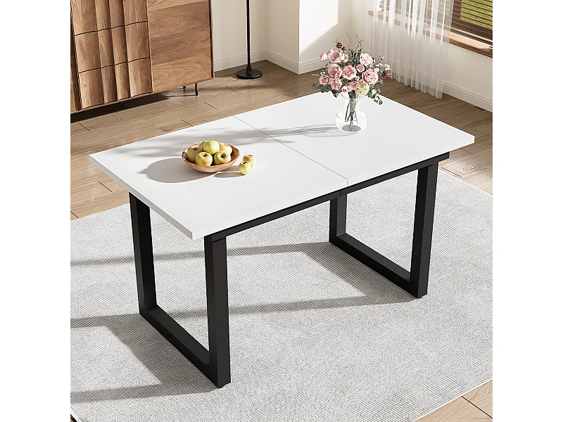 Table extensible 140/180 x 80 cm - Pieds en métal - Blanc et noir