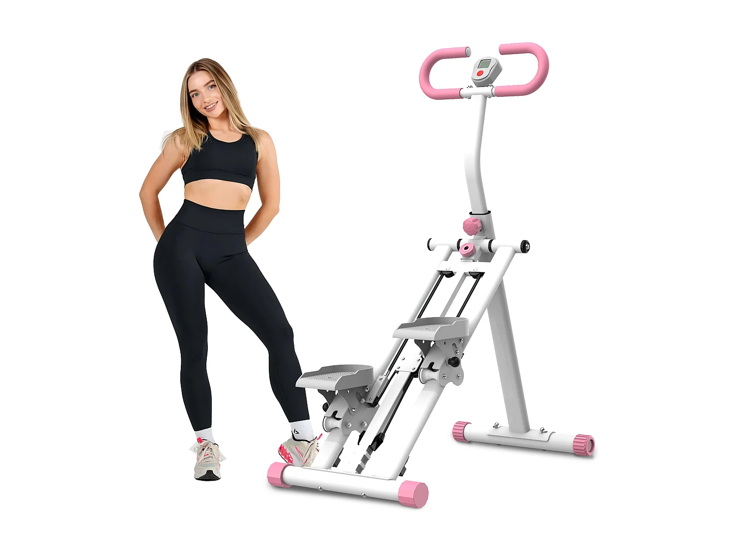 Traploopapparaat met 3 instelbare weerstandsniveaus - Wit en roze