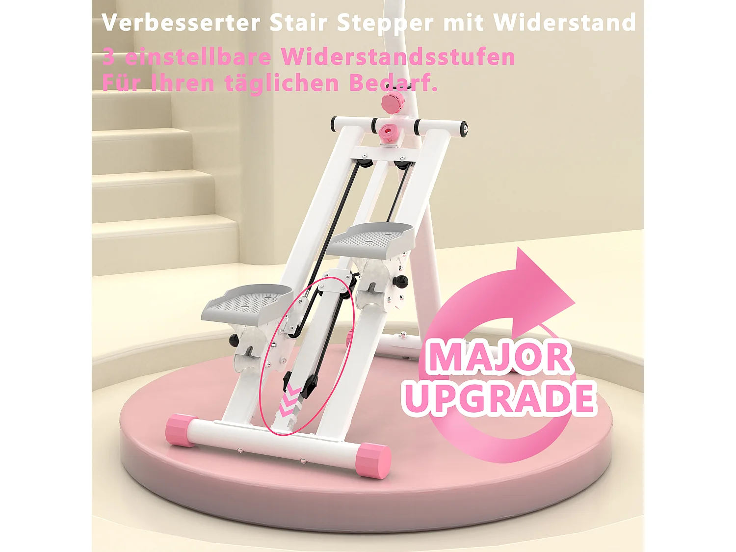 Traploopapparaat met 3 instelbare weerstandsniveaus - Wit en roze