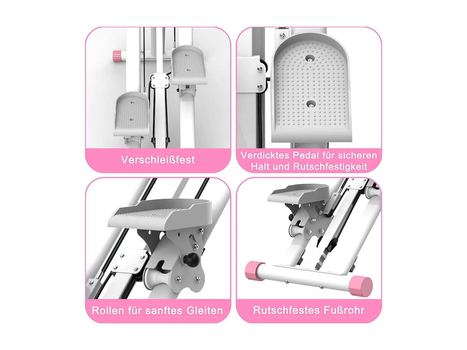 Traploopapparaat met 3 instelbare weerstandsniveaus - Wit en roze