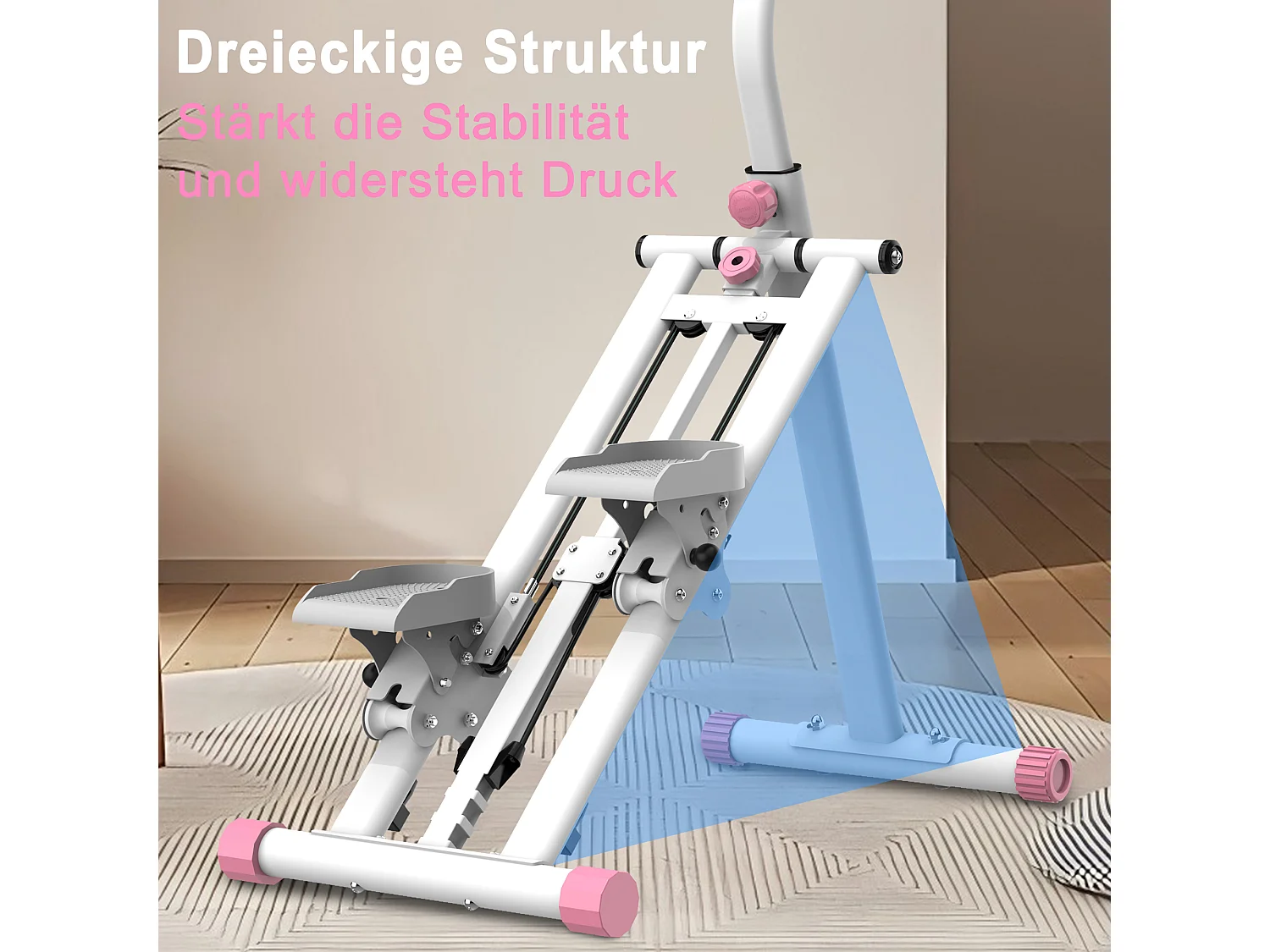 Traploopapparaat met 3 instelbare weerstandsniveaus - Wit en roze
