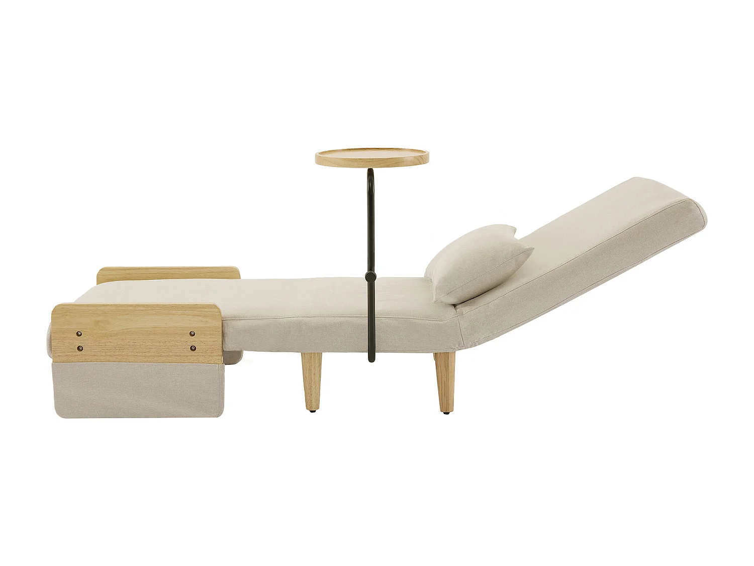 3-in-1 converteerbare fauteuil met bedfunctie - Kussen en houten onderstel - Beige linnen stof