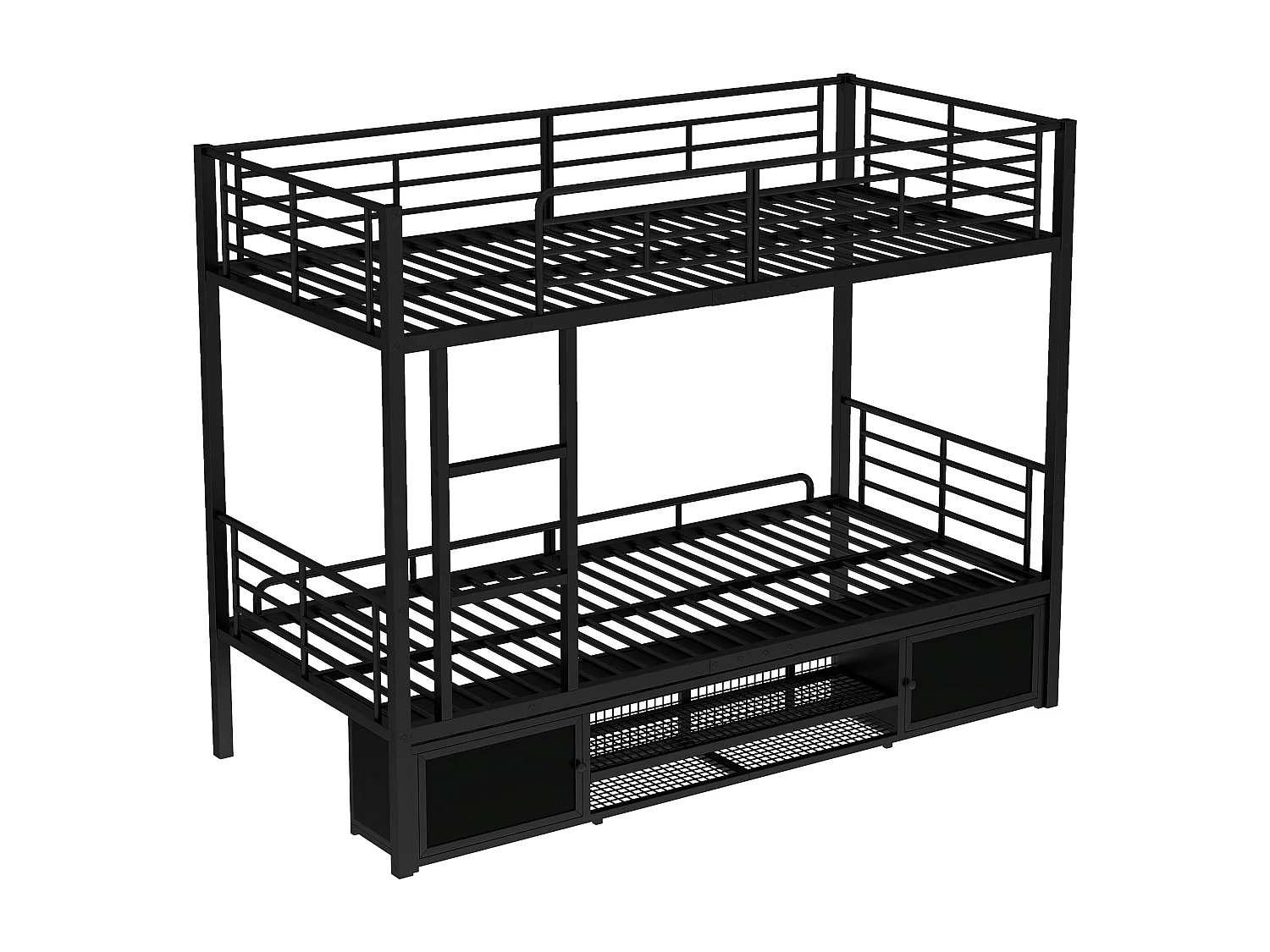 Letto a castello in metallo 90x200cm - Letto per bambini con scarpiera aperta e contenitore - Nero