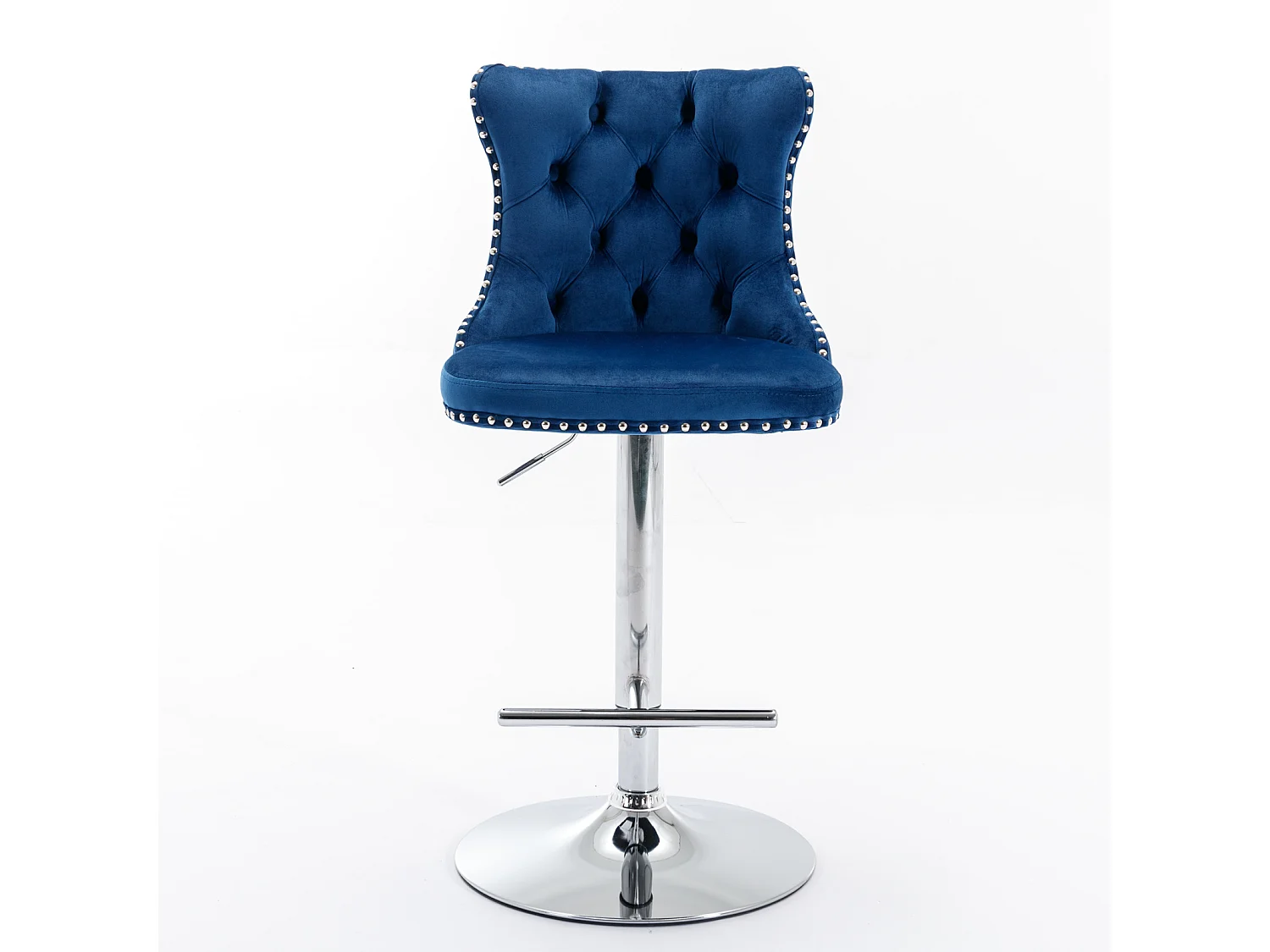 Lot de 2 tabourets de bar pivotants en velours - Hauteur réglable de 63,5 à 84 cm - Bleu et argent