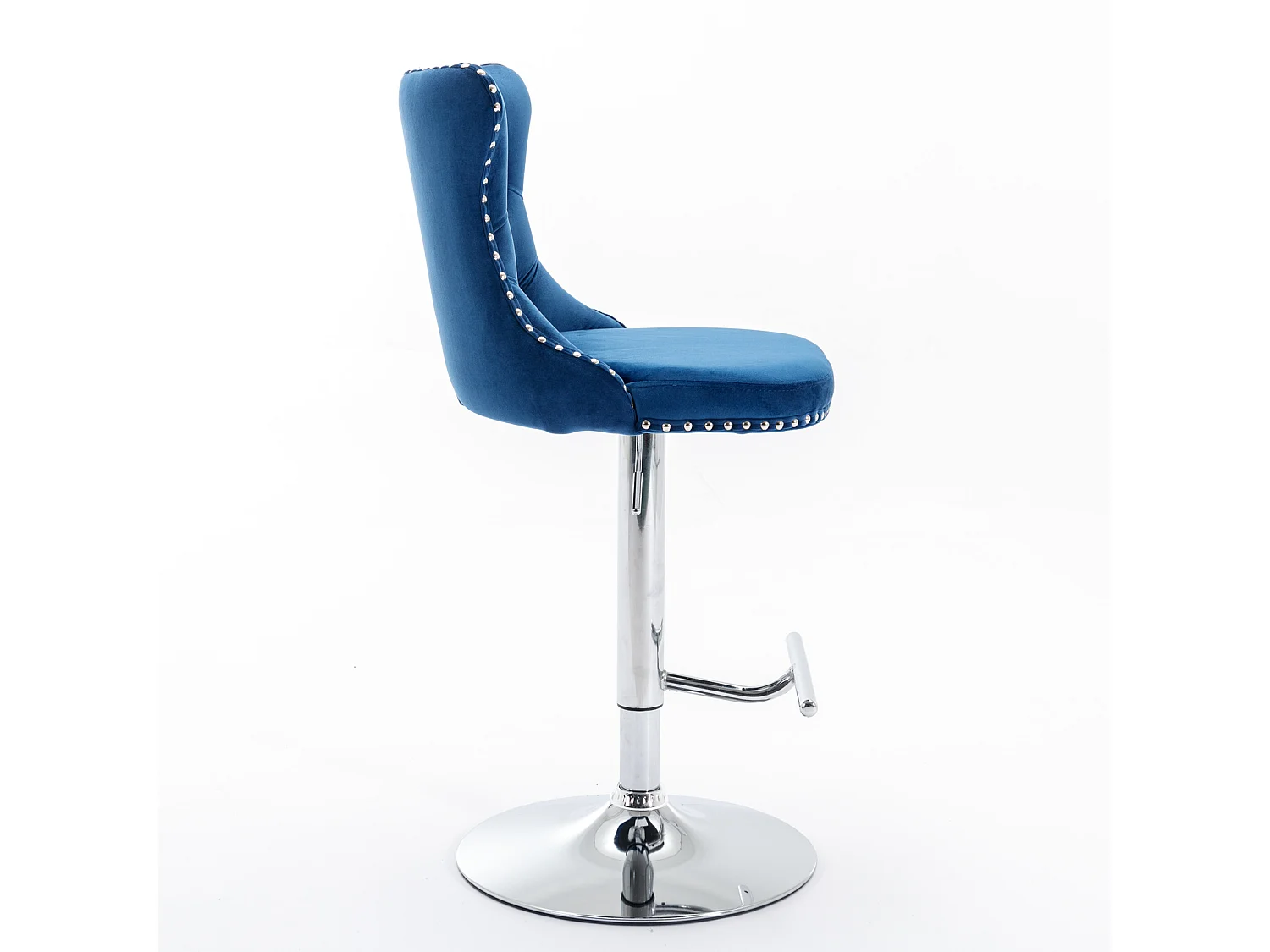 Lot de 2 tabourets de bar pivotants en velours - Hauteur réglable de 63,5 à 84 cm - Bleu et argent