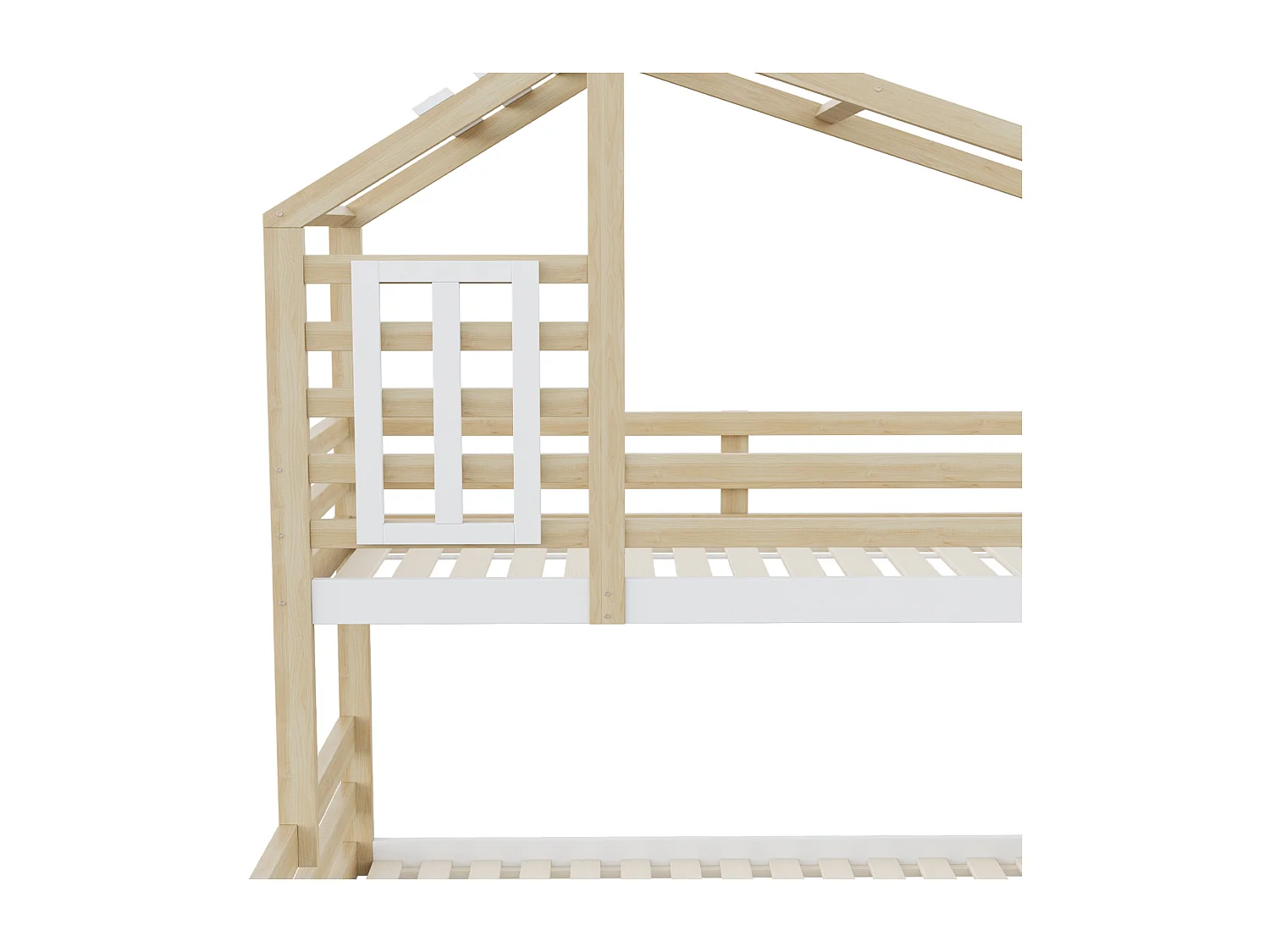 Beliche de 90 x 200 cm e 140 x 200 cm - Cama tipo cabine com arrumação - Cores naturais claras e branco