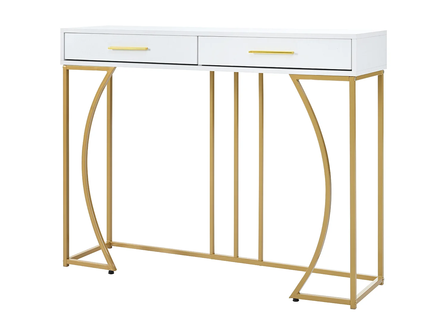 Console avec 2 tiroir - Pieds métal doré - Blanc 110x32x85 cm