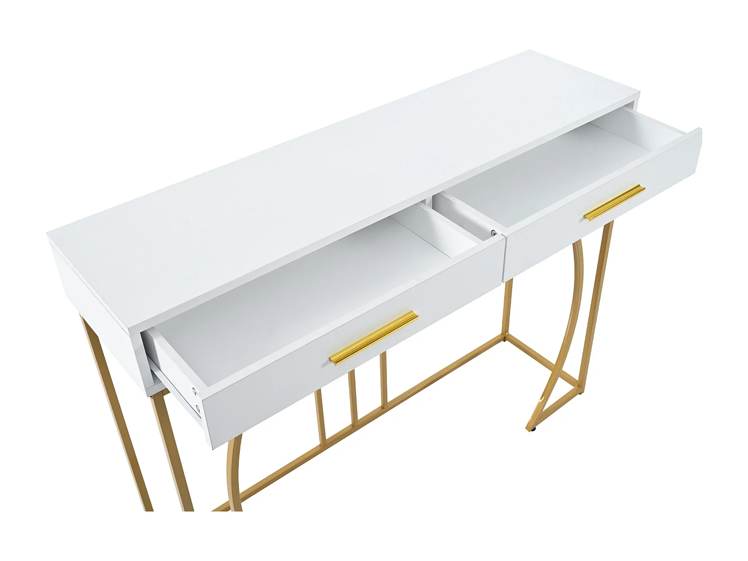 Console avec 2 tiroir - Pieds métal doré - Blanc 110x32x85 cm