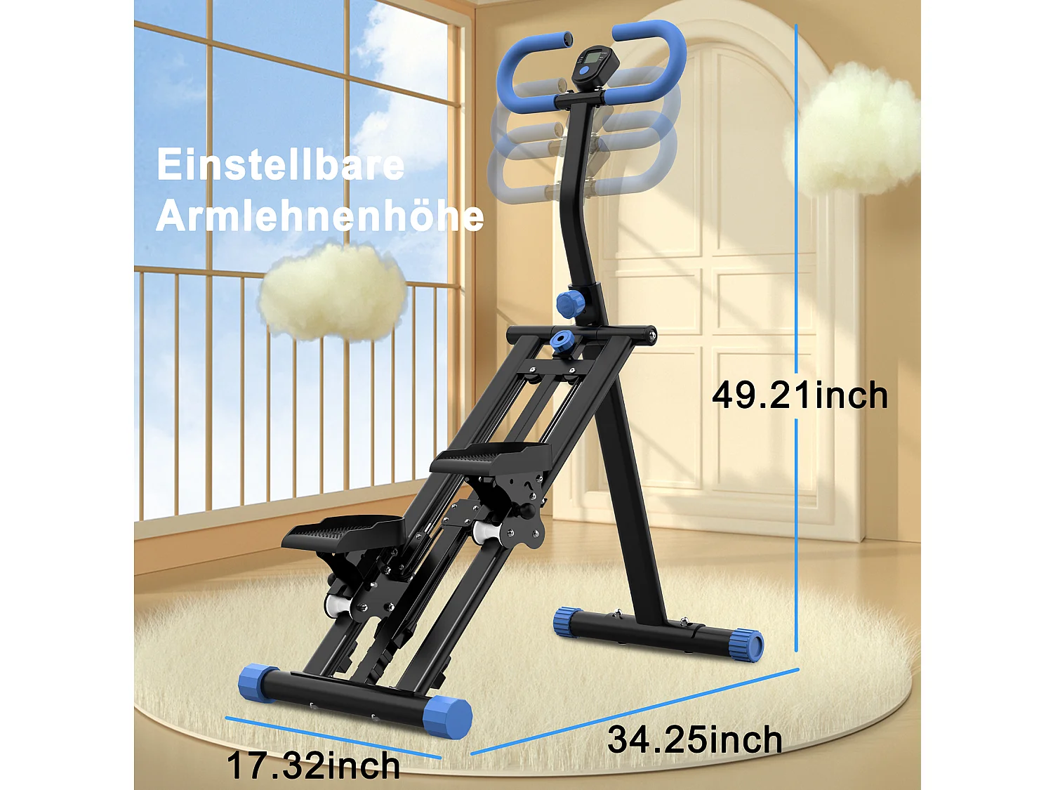 Simulador de escadas com 3 níveis de resistência ajustável - Preto