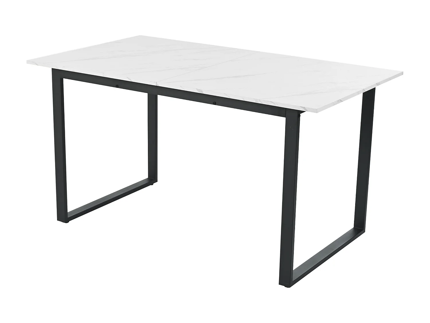 Table à manger extensible 140/180x80 - Pieds en métal et tubes carrés - Effet marbre blanche