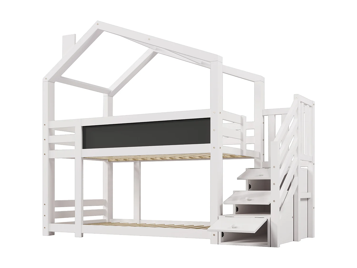 Letto a castello 90x200 cm con lavagna e contenitore - Letto a castello in legno - Bianco