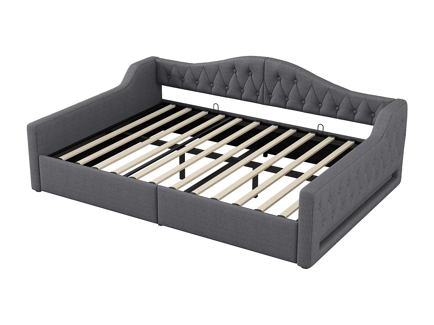 Cama de día 140x200 cm en lino gris - Cama de adulto con canapé y LED