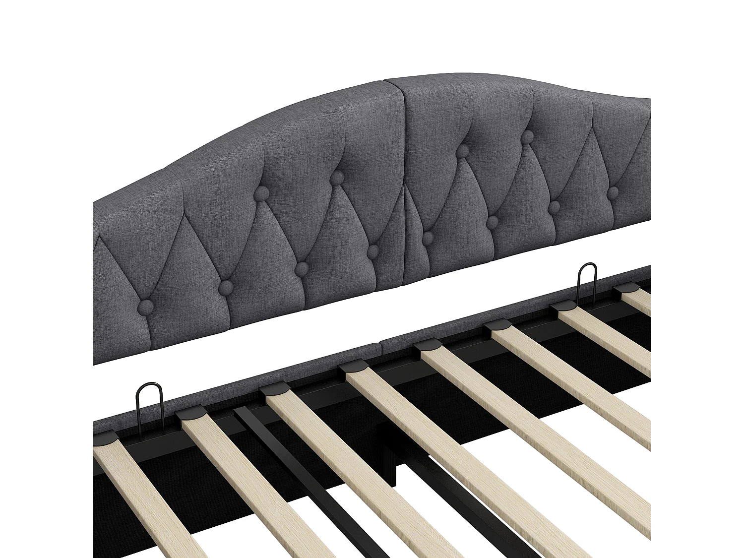 Cama de día 140x200 cm en lino gris - Cama de adulto con canapé y LED