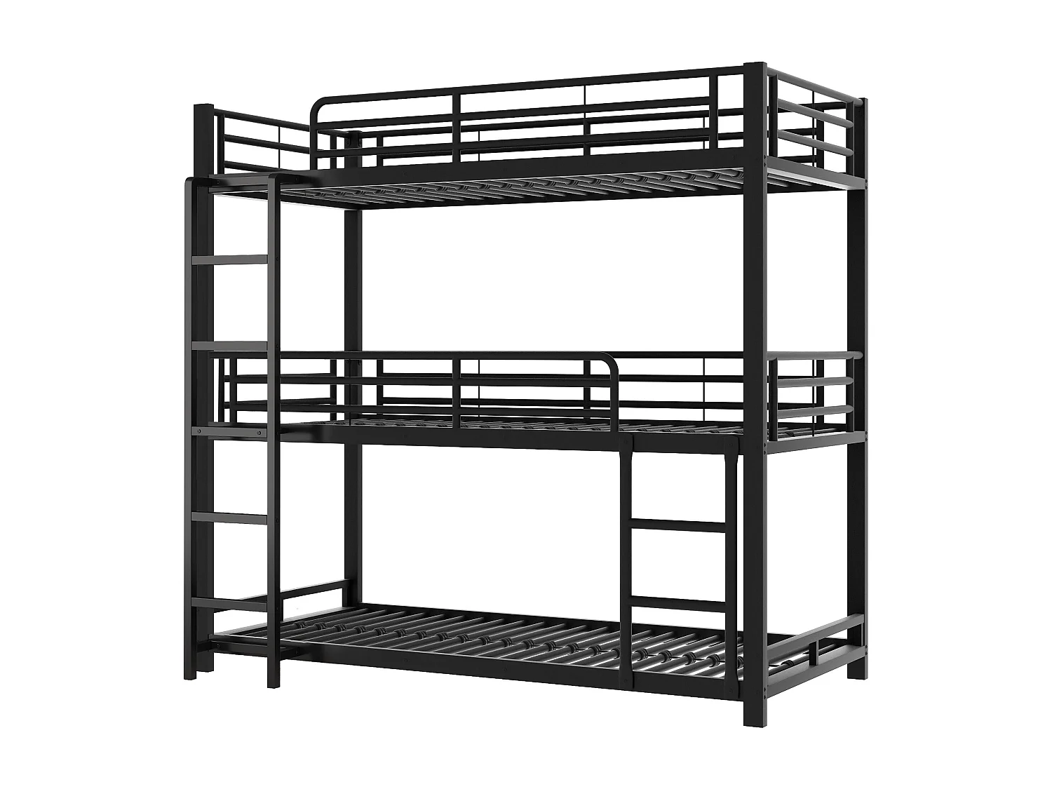 Driepersoons stapelbed 90x200 cm - Metalen kinderbed - Zwart