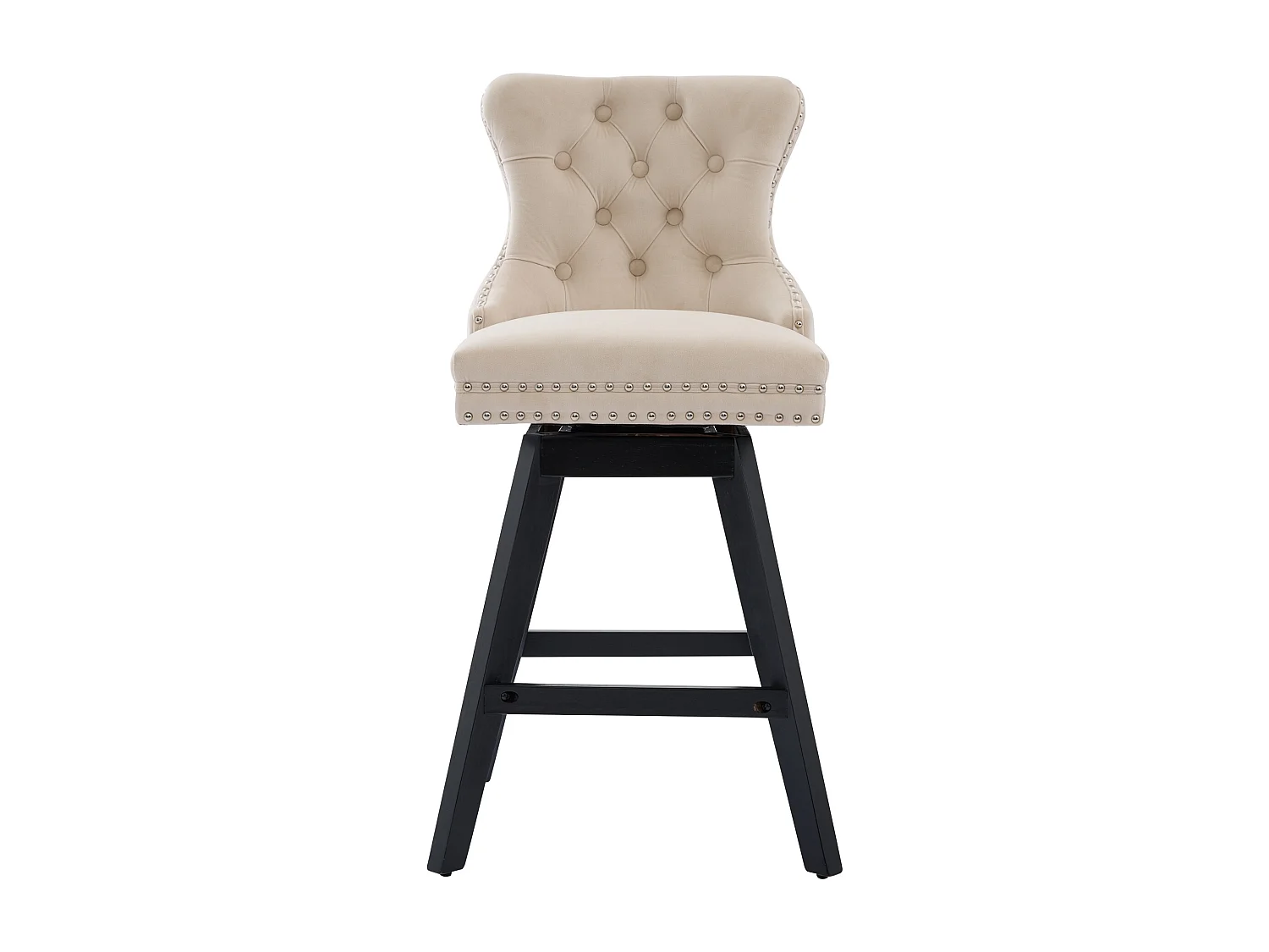 Lot de 2 tabourets de bar en velours - Pieds en bois - Beige