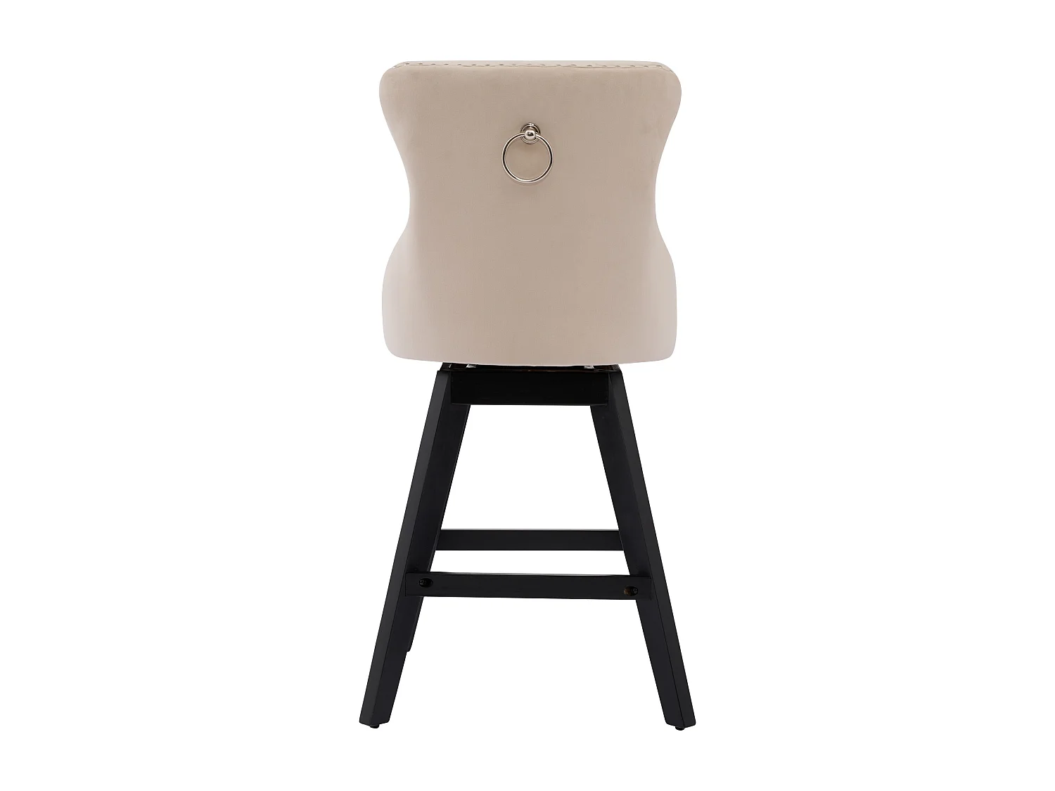 Lot de 2 tabourets de bar en velours - Pieds en bois - Beige