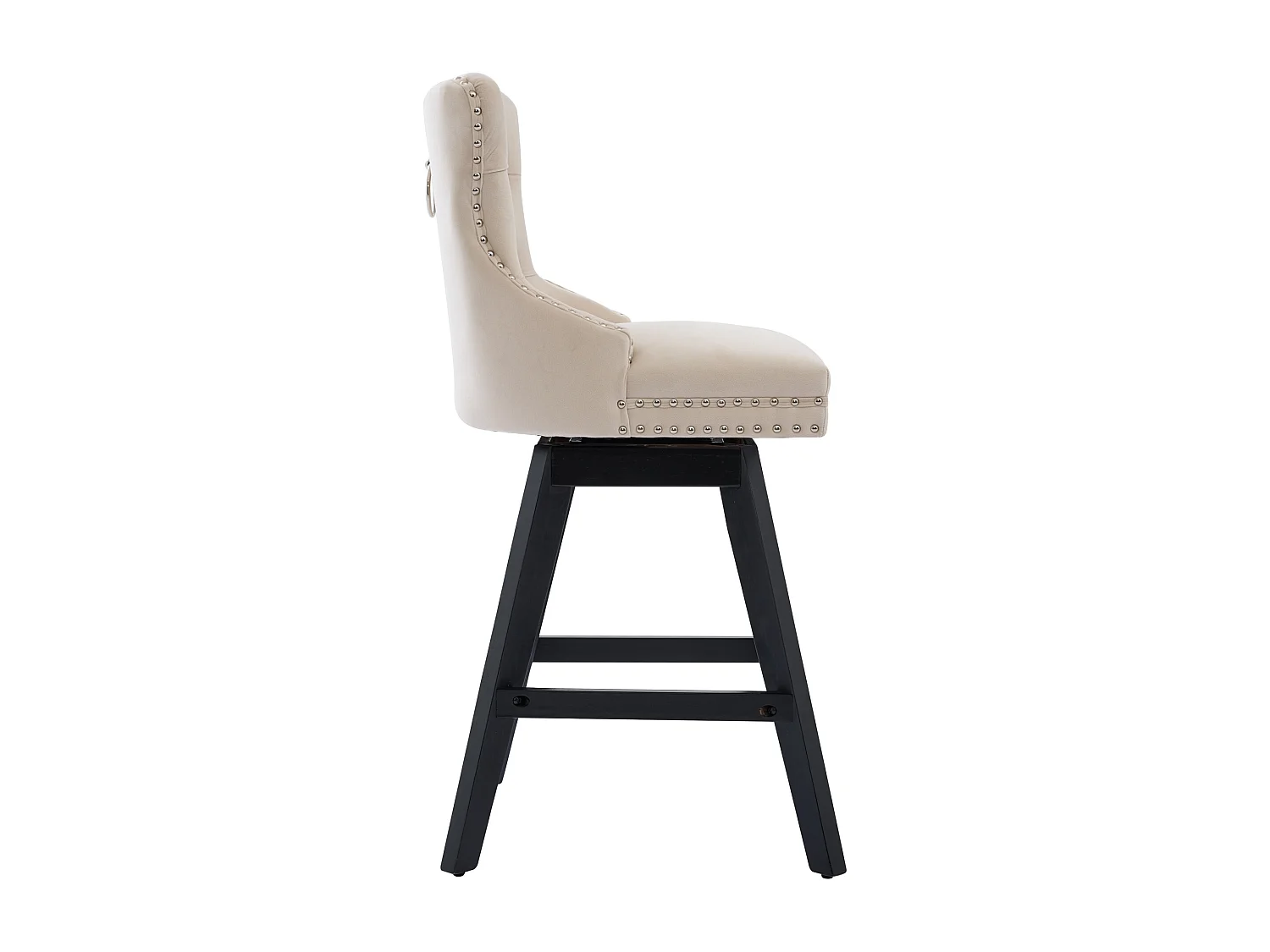 Lot de 2 tabourets de bar en velours - Pieds en bois - Beige