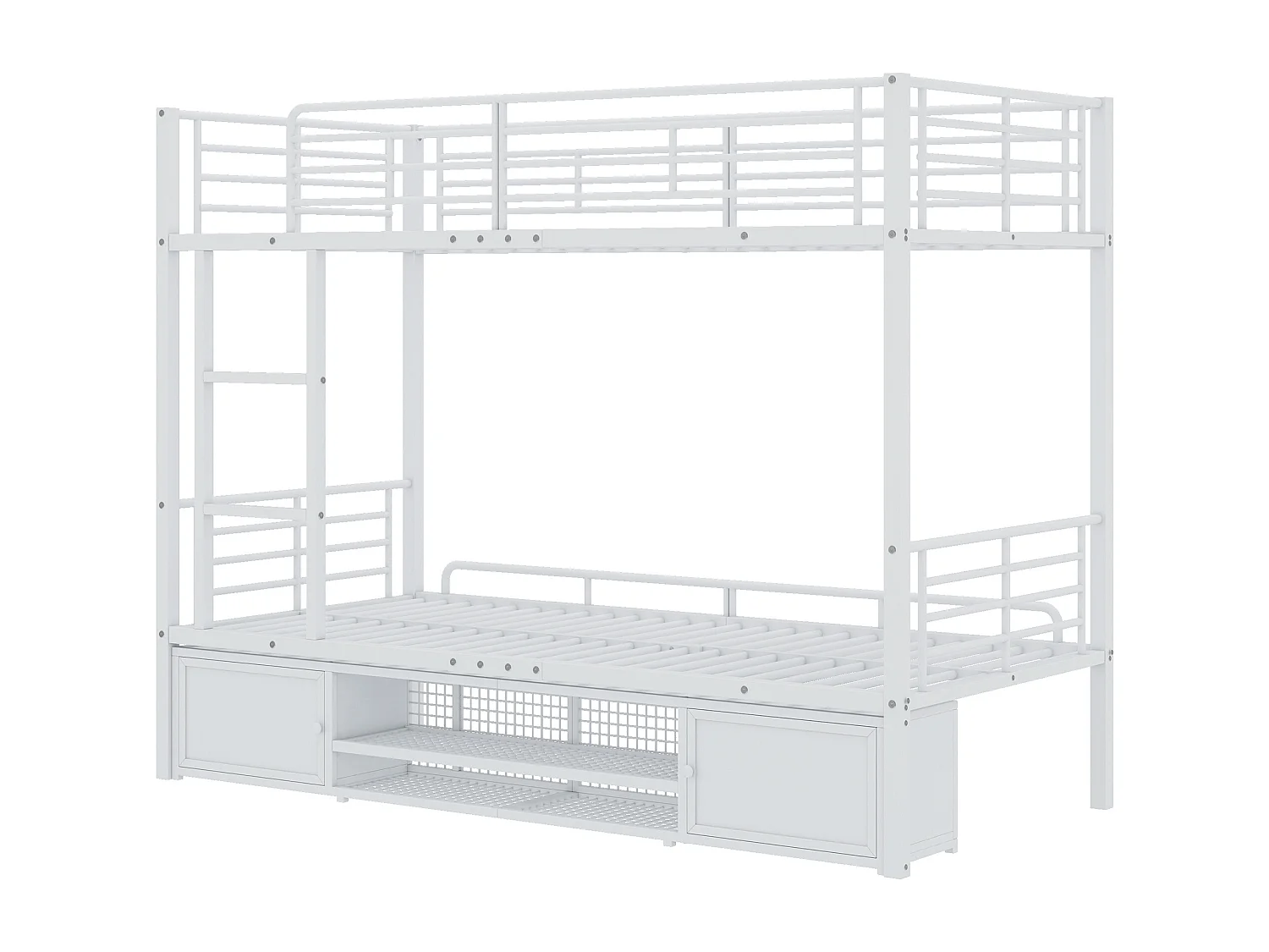Metalen stapelbed 90x200cm - Kinderbed met open schoenenkast en opbergruimte - Wit