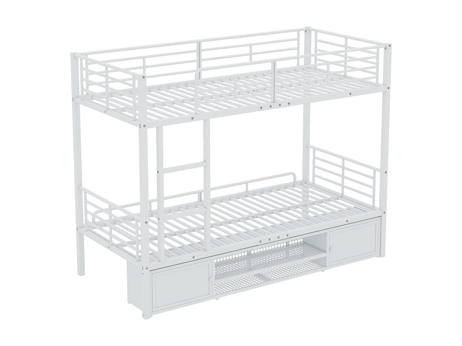 Metalen stapelbed 90x200cm - Kinderbed met open schoenenkast en opbergruimte - Wit