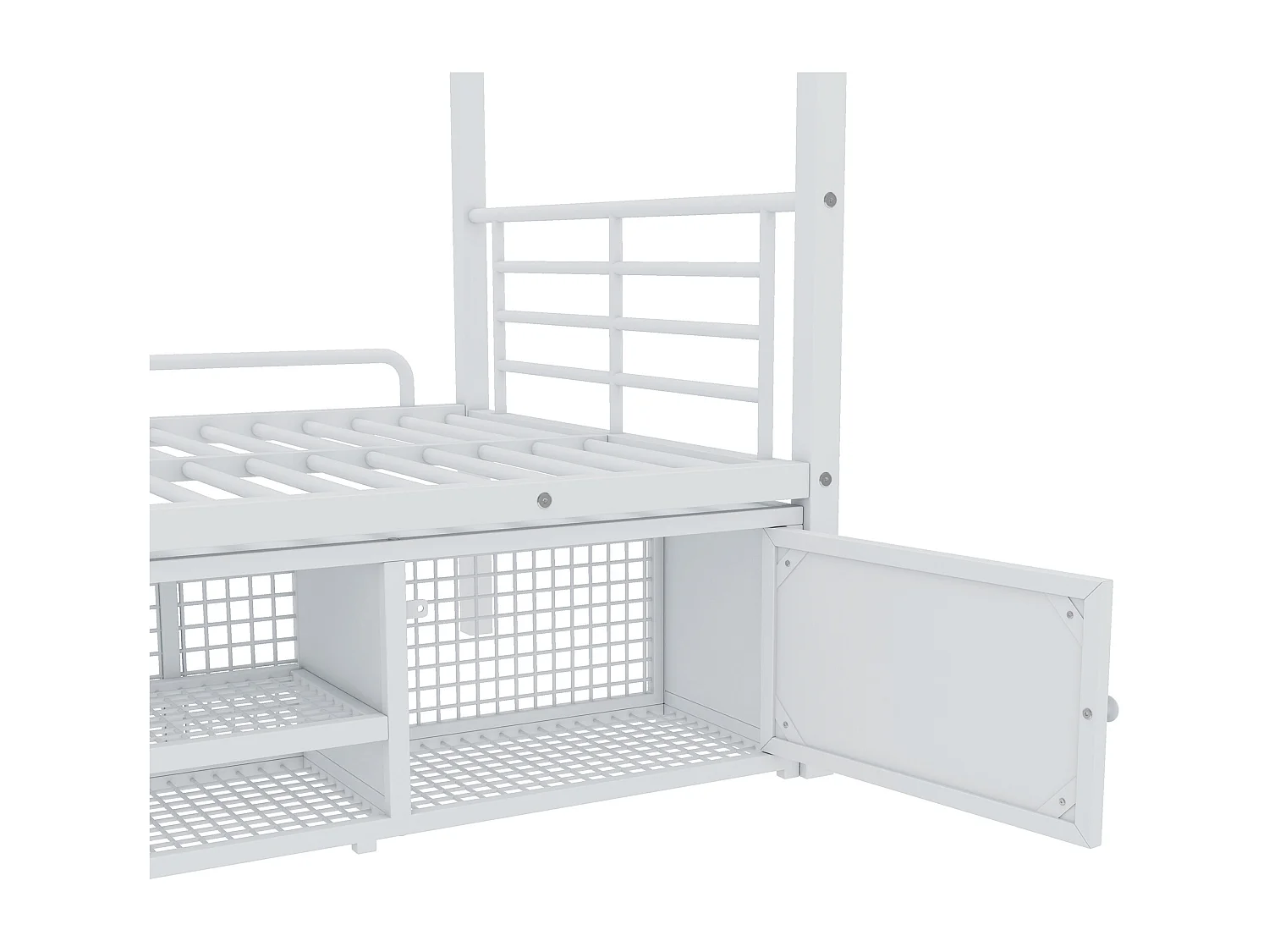 Metalen stapelbed 90x200cm - Kinderbed met open schoenenkast en opbergruimte - Wit