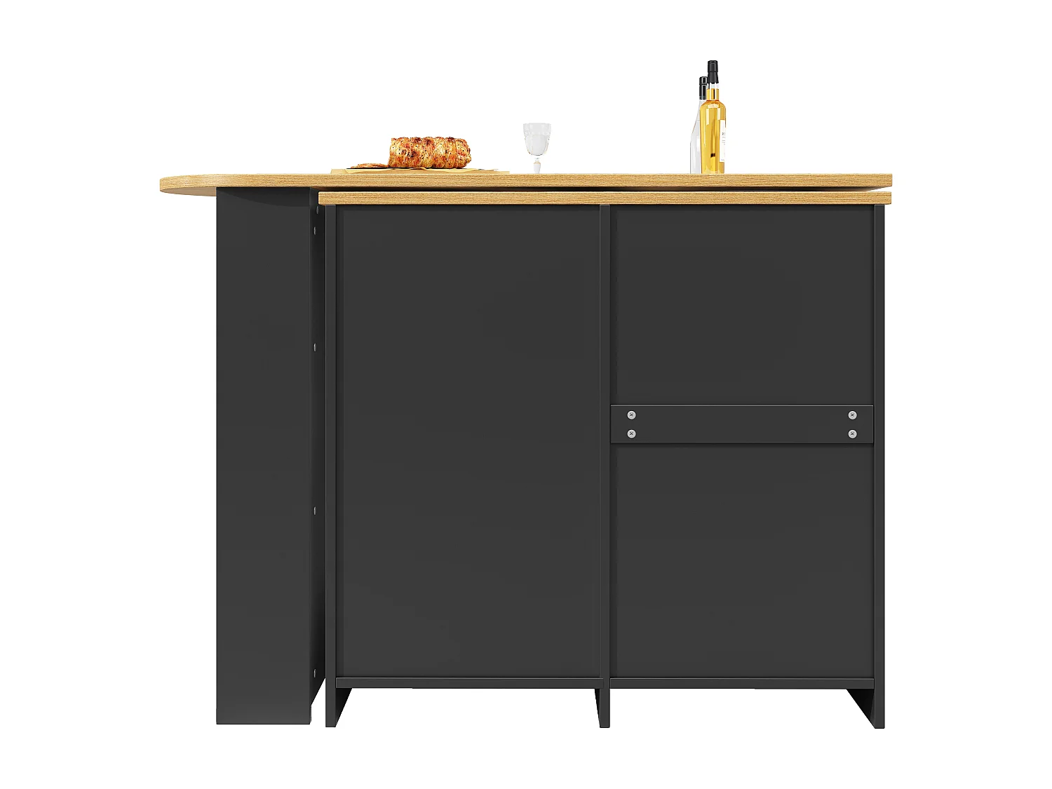 Mobile bar girevole con 2 ante - Piano effetto legno - Nero