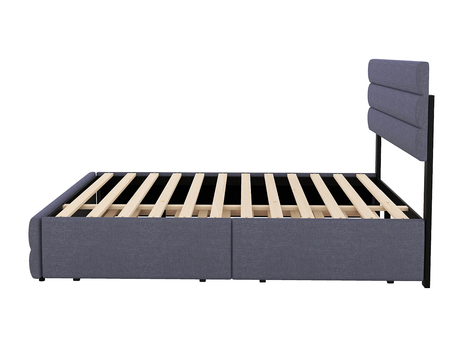 Cama adulto 140x200cm con cama nido 90x190cm y 2 cajones - Tejido de lino gris