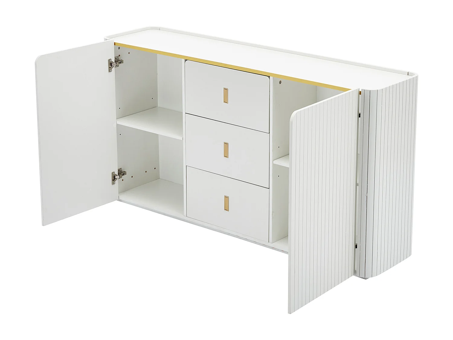 Buffet LED avec 2 portes et 3 tiroirs - Blanc 150.5x35x80cm
