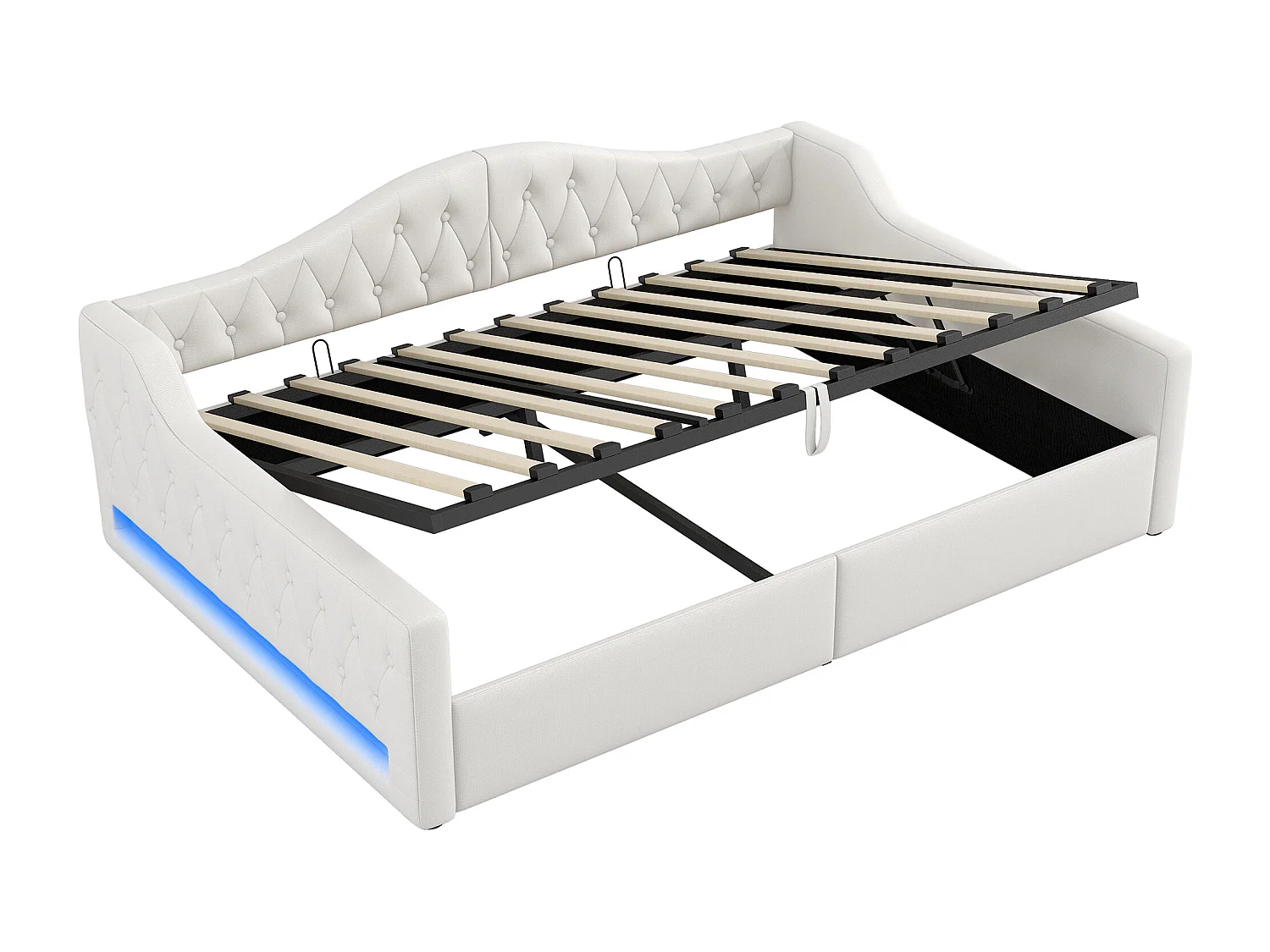 Cama de día 140x200 cm en lino beige - Cama de adulto con canapé y LED