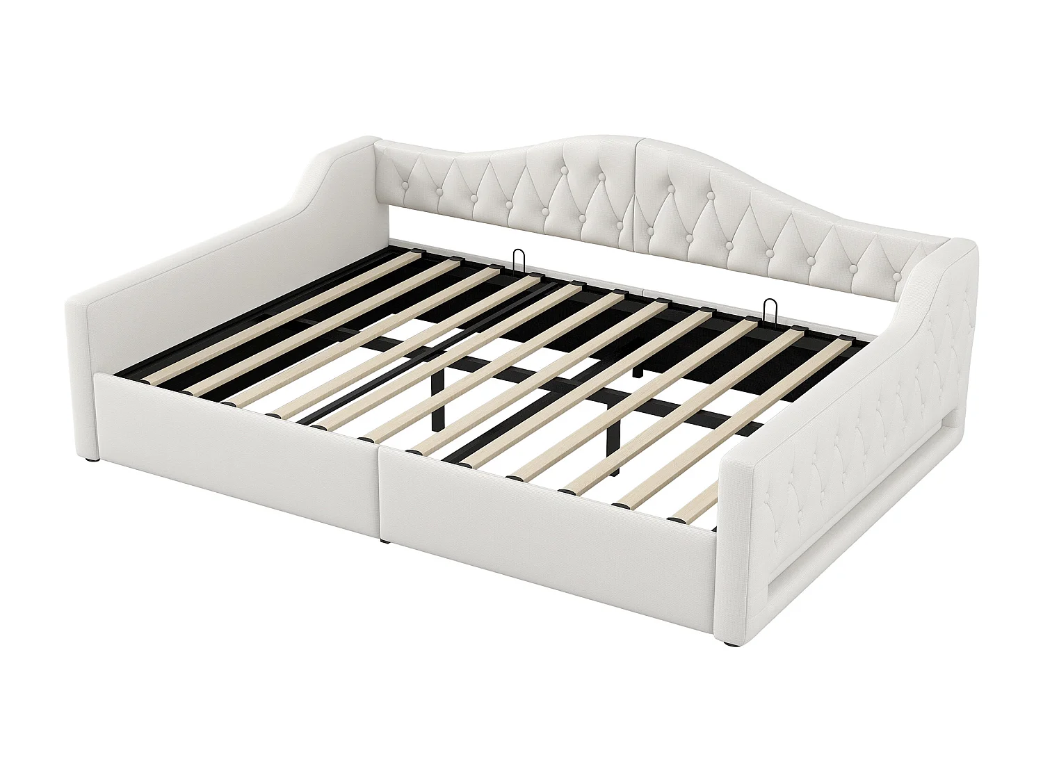 Cama de día 140x200 cm en lino beige - Cama de adulto con canapé y LED