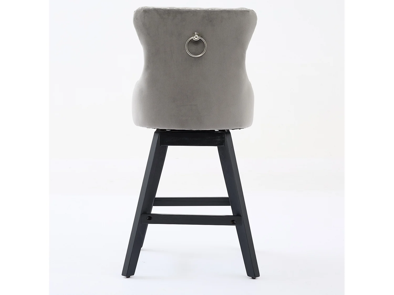 Lot de 2 tabourets de bar en velours - Pieds en bois - Gris