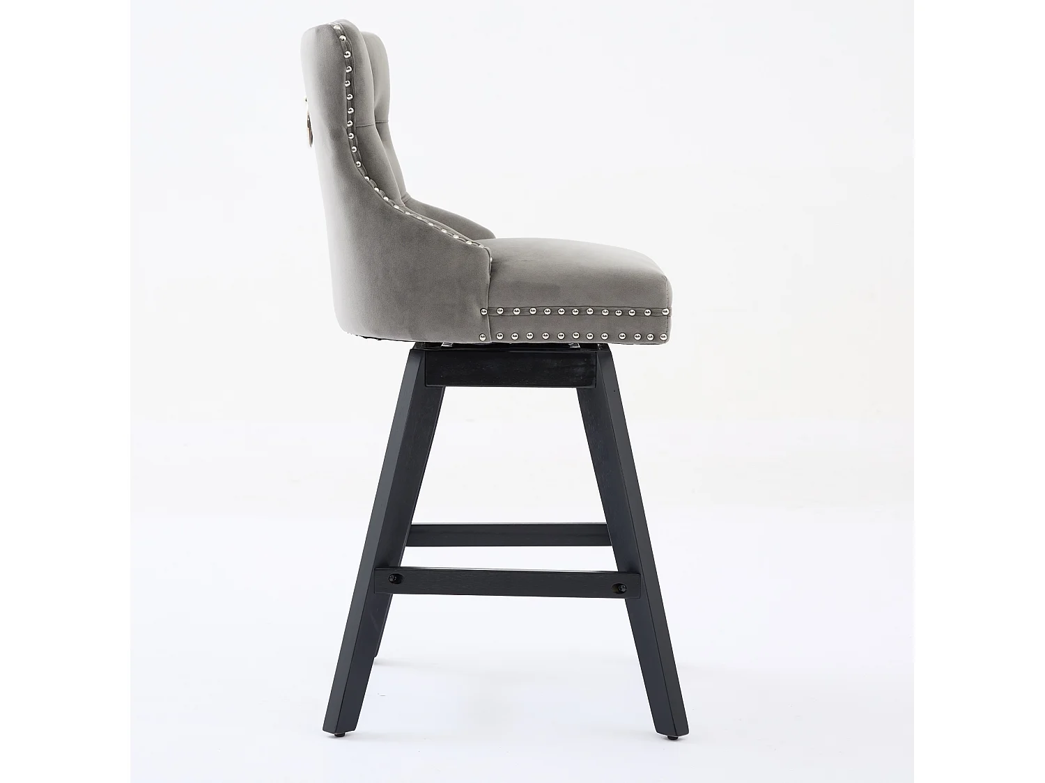 Lot de 2 tabourets de bar en velours - Pieds en bois - Gris