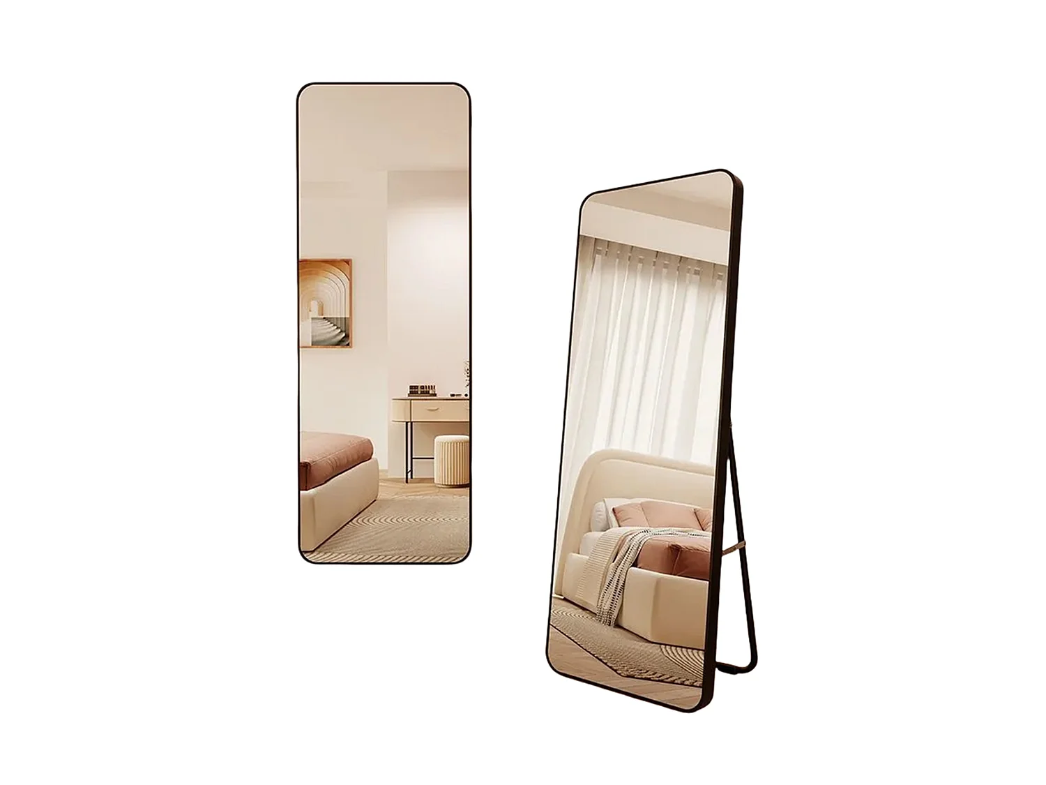 Miroir sur pied 45 x 155 cm - Bords arrondis - Noir