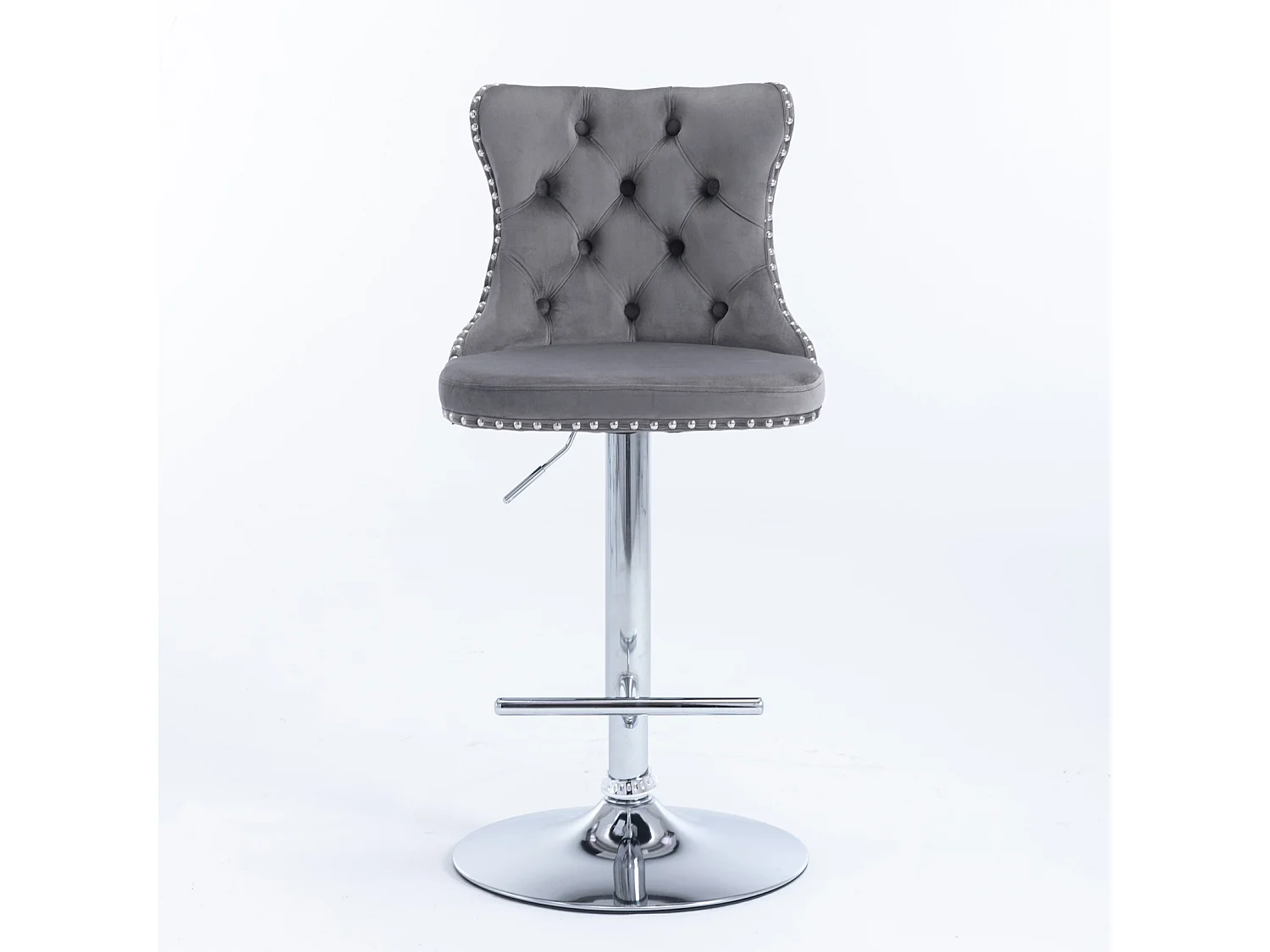 Set van 2 draaibare barkrukken in fluweel - Verstelbare hoogte van 63,5 tot 84 cm - Grijs en zilver