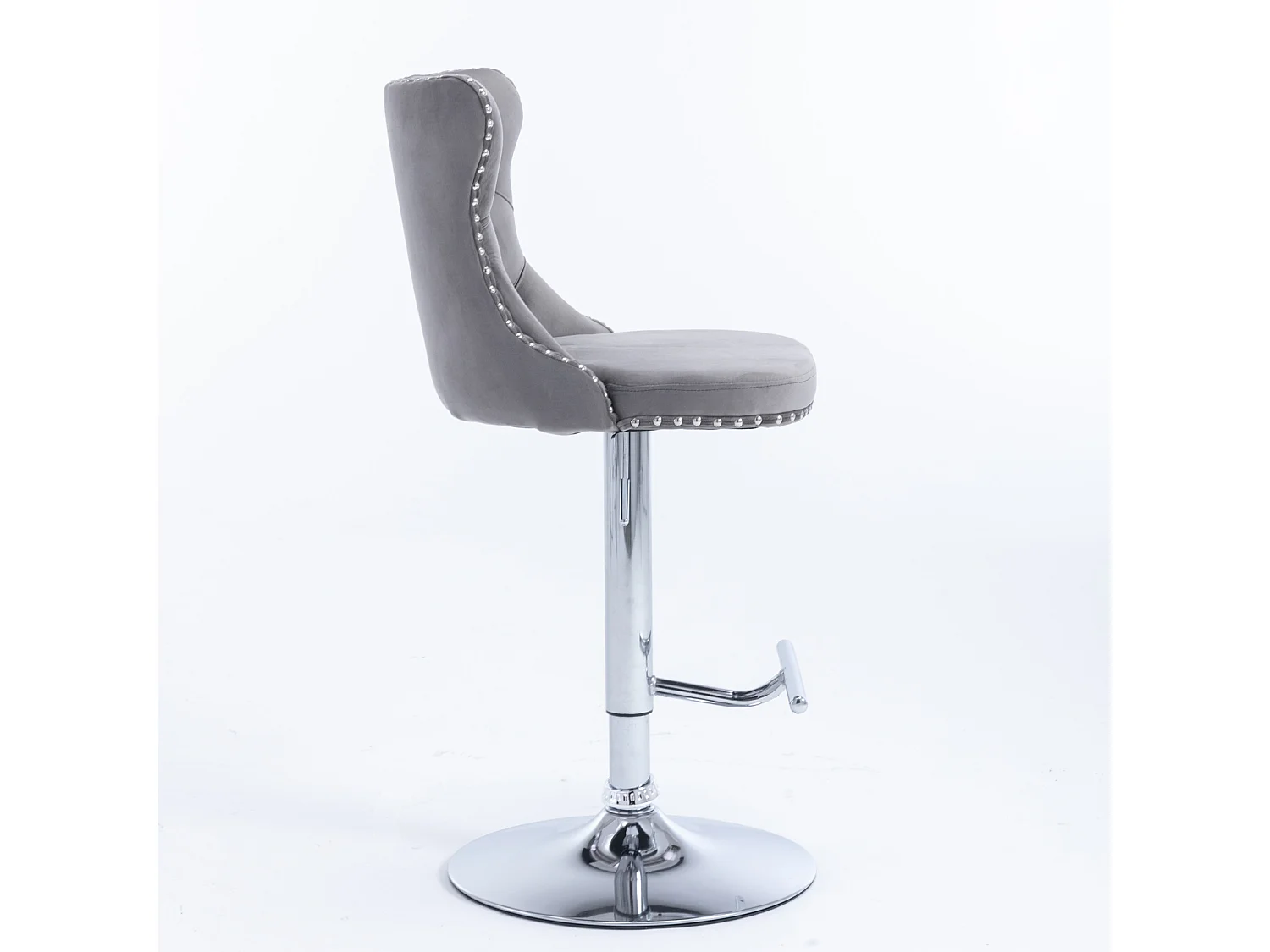 Set van 2 draaibare barkrukken in fluweel - Verstelbare hoogte van 63,5 tot 84 cm - Grijs en zilver