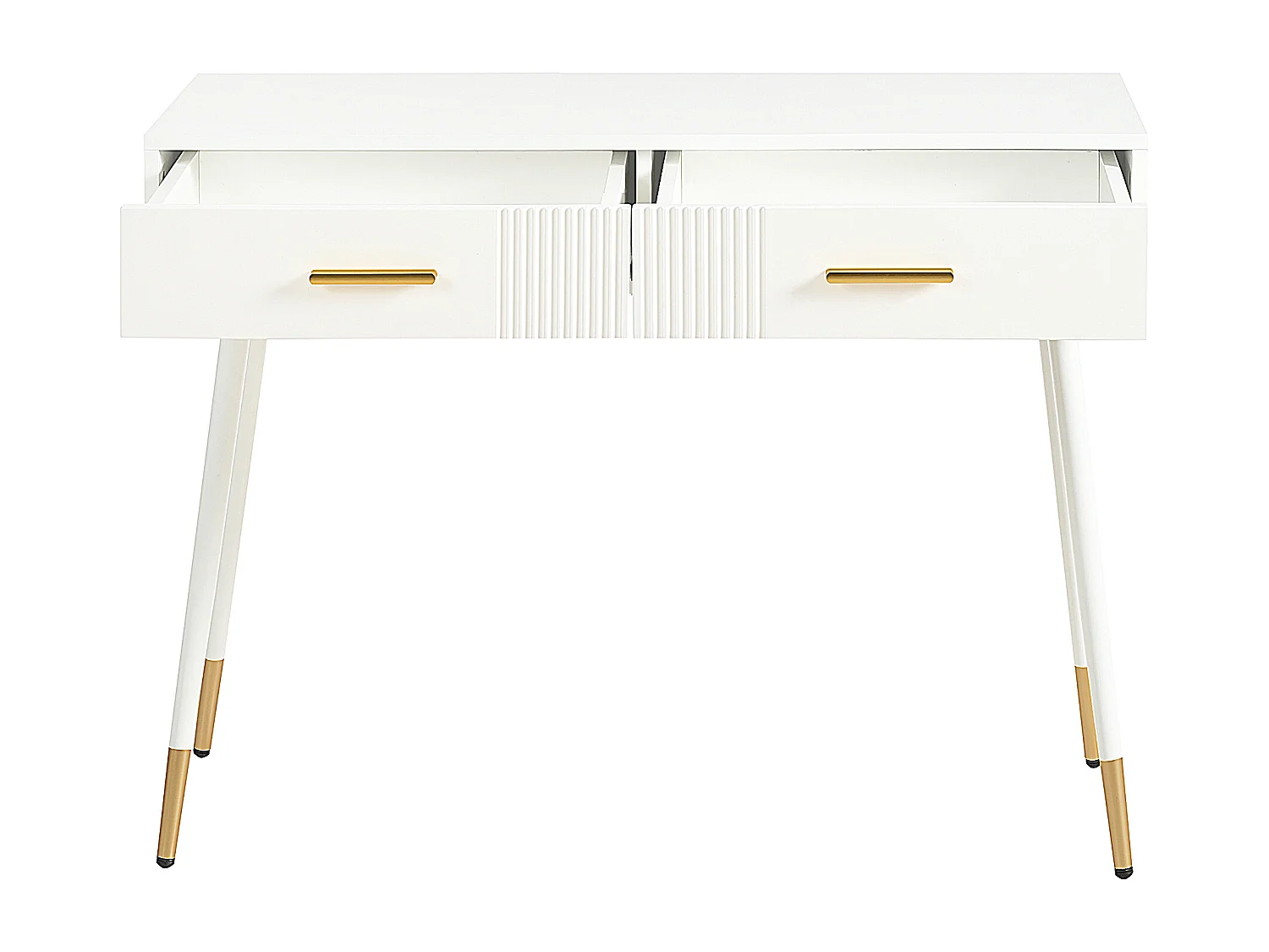 Consoletafel met 2 lades - Metalen poten - Wit en goud