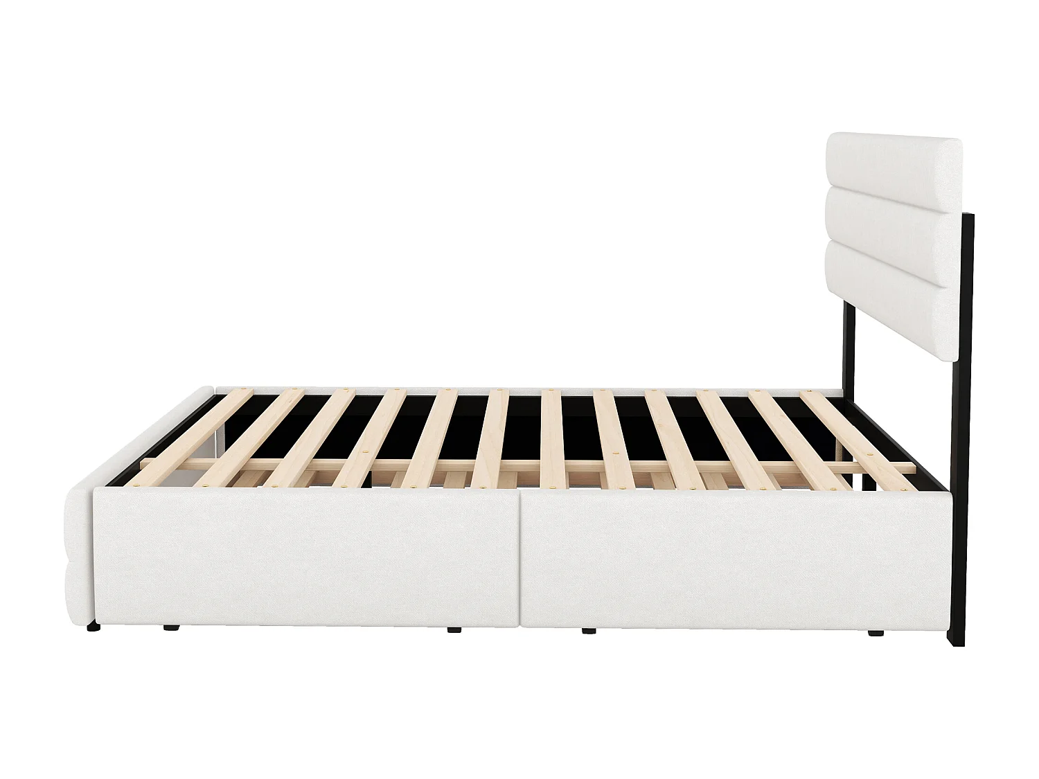 Cama adulto 140x200cm con cama nido 90x190cm y 2 cajones - Tejido de lino beige