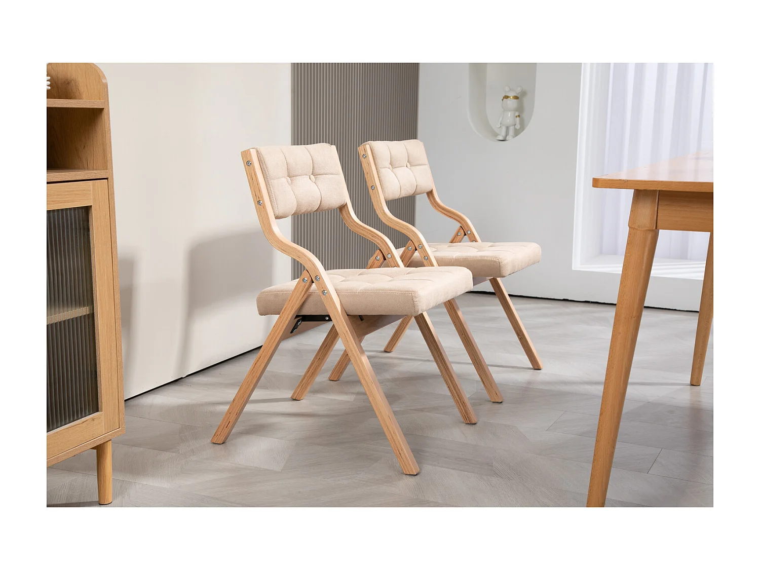 Lot de 2 chaises pliantes en bois avec coussin velours - Couleur kaki et bois