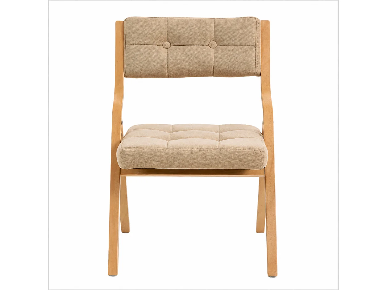 Lot de 2 chaises pliantes en bois avec coussin velours - Couleur kaki et bois